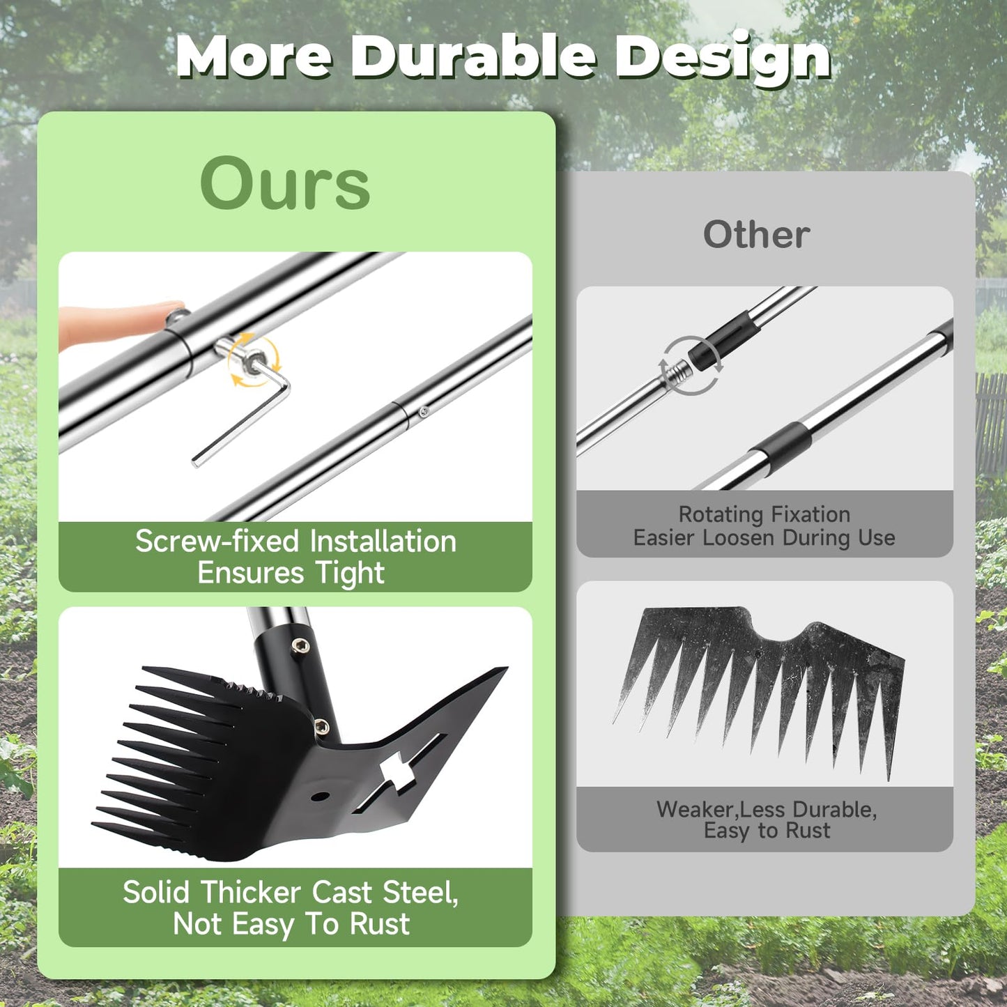 LAWFYMORI Weed Puller Tool with Long Handle 2.0, Upgraded Weeding Remover Tool, 56" Heavy Duty 10 Teeth Weed Rake & Garden Hoe 2 in 1 Manual Hand Gardening Weeder Tools for Garden, Yard, Patio, Lawn