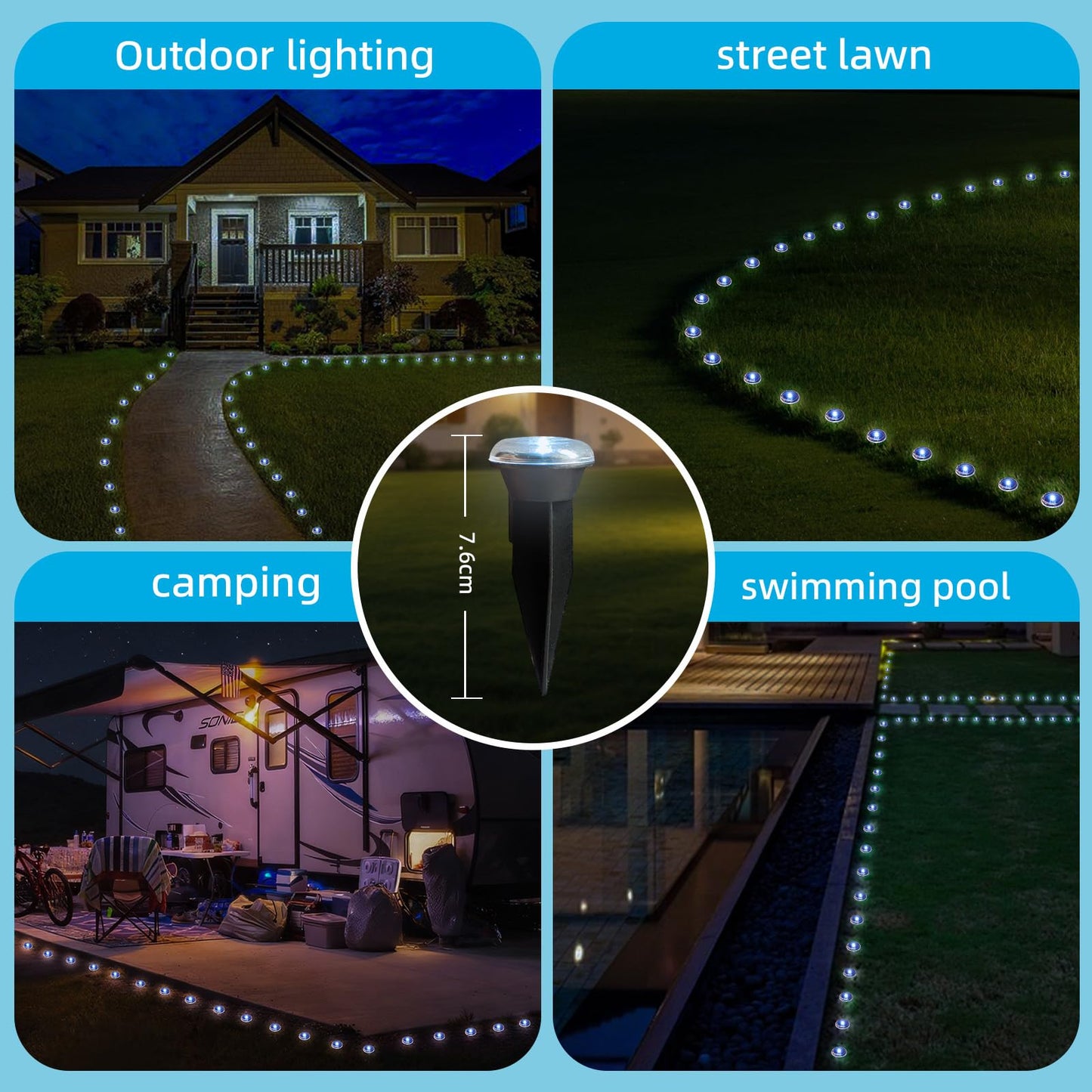 BYIZO 30 LED Solar Ground Lights Outdoor, Waterproof Solar Pathway Lights, LED Landscape Lighting for Garden, Patio, Driveway, Walkway - White