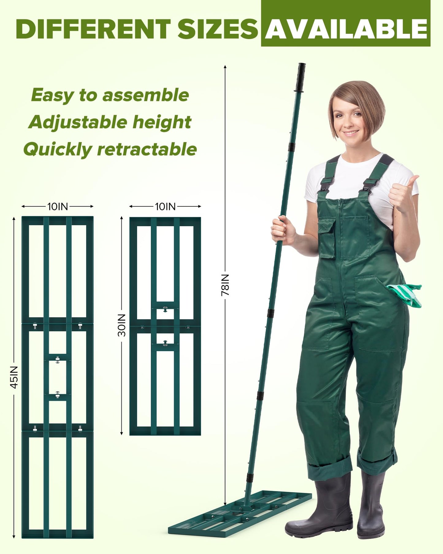 Lawn Leveling Rake, 45x10 Inch Yard Leveling Rake for Soil with 78'' Adjustable Steel Handle, Level Soil Sand Dirt Ground Surfaces Easily, Ideal for Backyard, Garden, Golf Course, Pasture, Farm