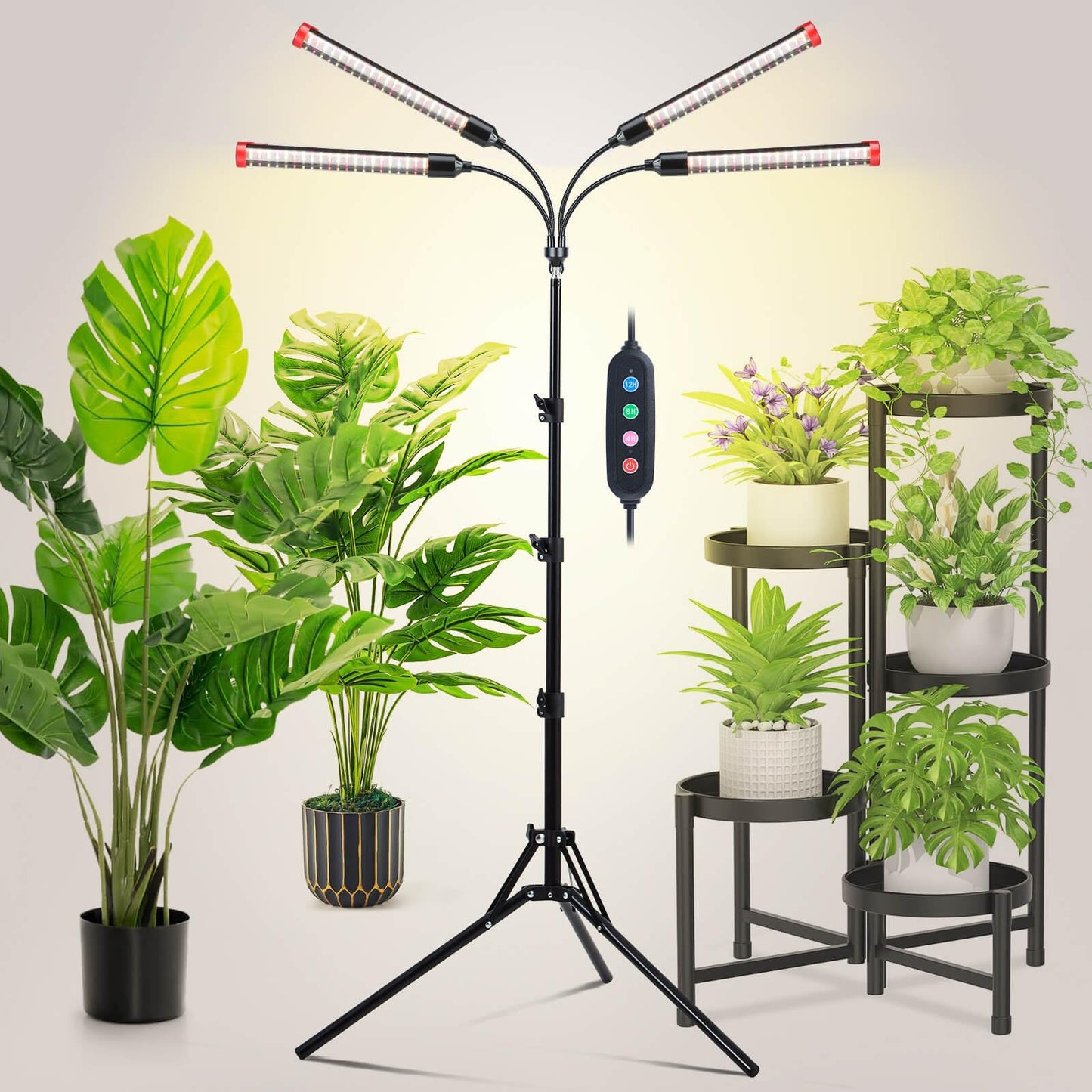 JINHONGTO Grow Light with Stand and Timer 4,8,12,16,20 Hr, 36 Watt Standing Tall Plant Light for Bonsai Tree, Seed Starting, 24"-64" Adjustable Tripod Stand Plant Growing Lamps