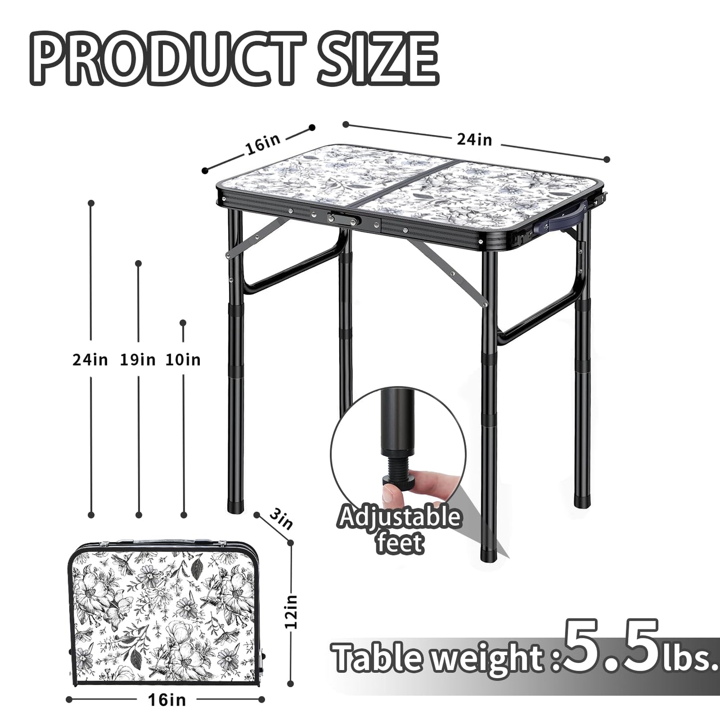 Outdoor Side Table, Portable 3 Adjustable Height Small Outdoor Folding Table, Aluminum Foldable Patio Side Tables for Outside Indoor, Plant Stand Coffee End Table for Pool, Porch,Garden, Balcony