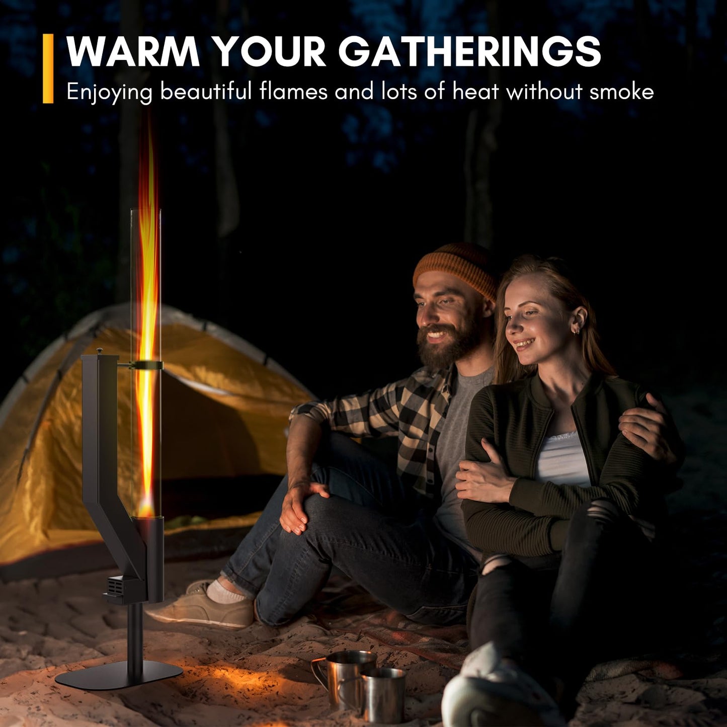 Rayzi 58 Inch Pellet Stove, Outdoor Decorative Wood Pellet Heater Burning Fireplace for Ambiance – Smokeless Flame for Patio Backyard Bonfire, Camping Party Holiday Garden Picnic