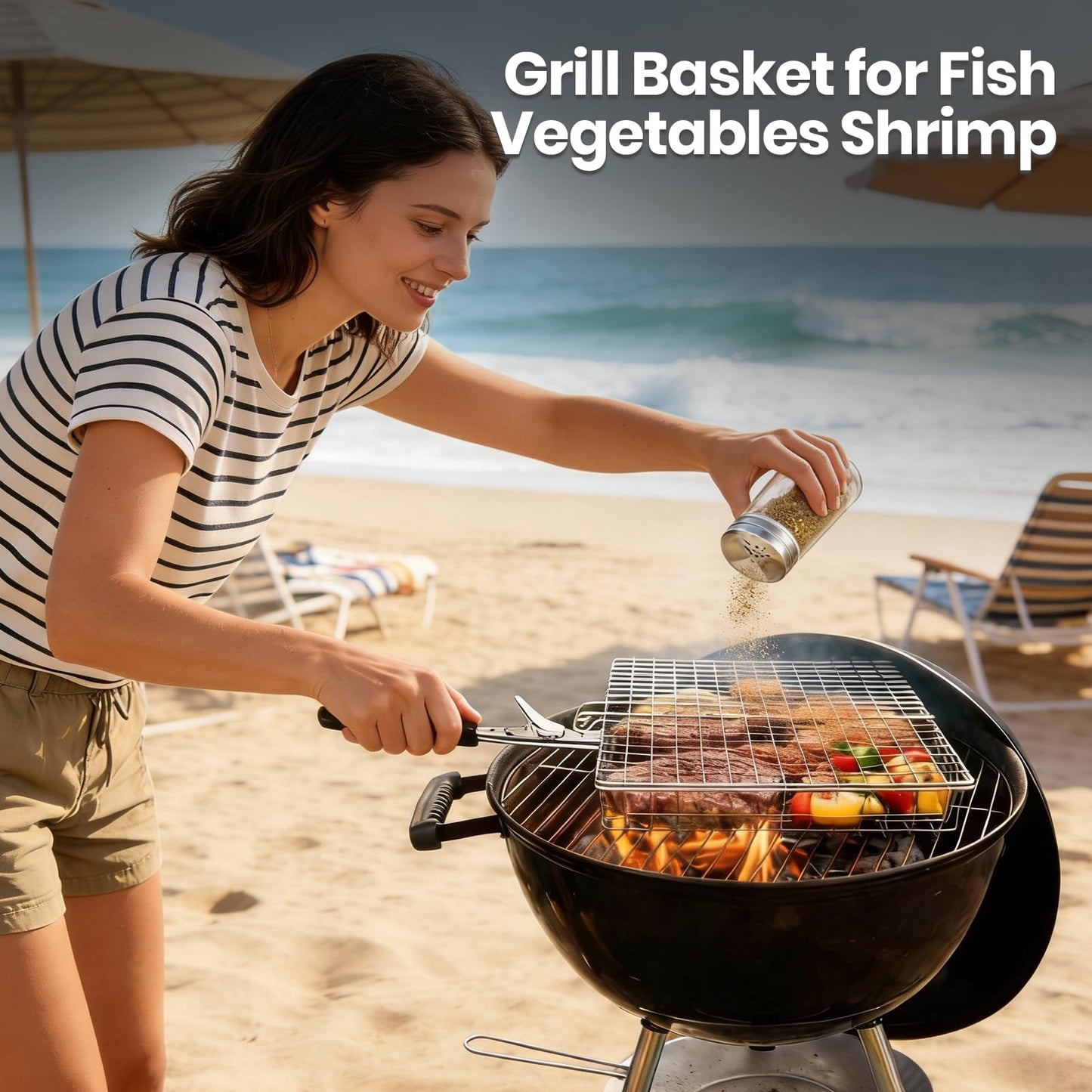 Clheatky 16 PCS Stainless Steel Grill Basket Set, Complete BBQ Grill Accessories for Shrimp, Vegetables & Fish, Portable Grill Basket with Oil Sprayer, Ideal Grilling Gifts for Men Dad Husband