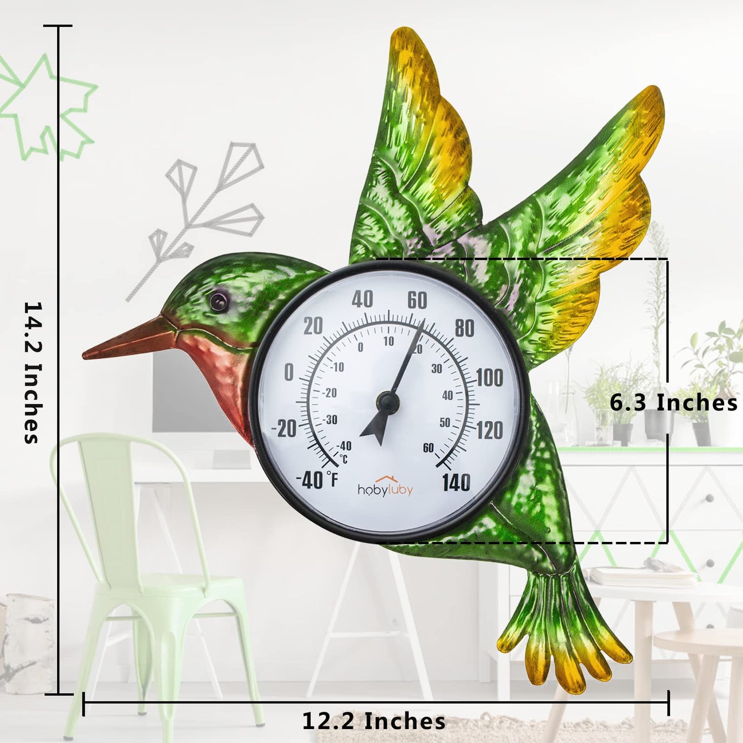 HOBYLUBY Indoor Outdoor Thermometer, Hummingbird Wall-Mounted Thermometer Waterproof for Patio Garden Yard & Living Room, No Battery Needed