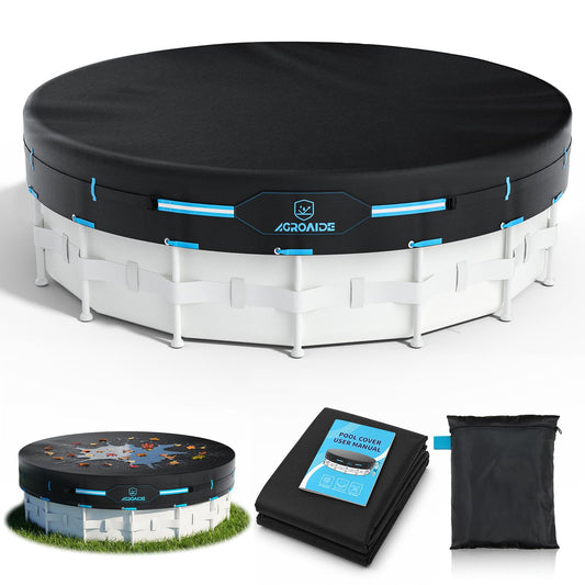 AGROAIDE 18ft Above Ground Pool Cover with Metal Buckle Straps, 420D Oxford Fabric for All Season Use - Tear Resistant, UV & Dust Proof