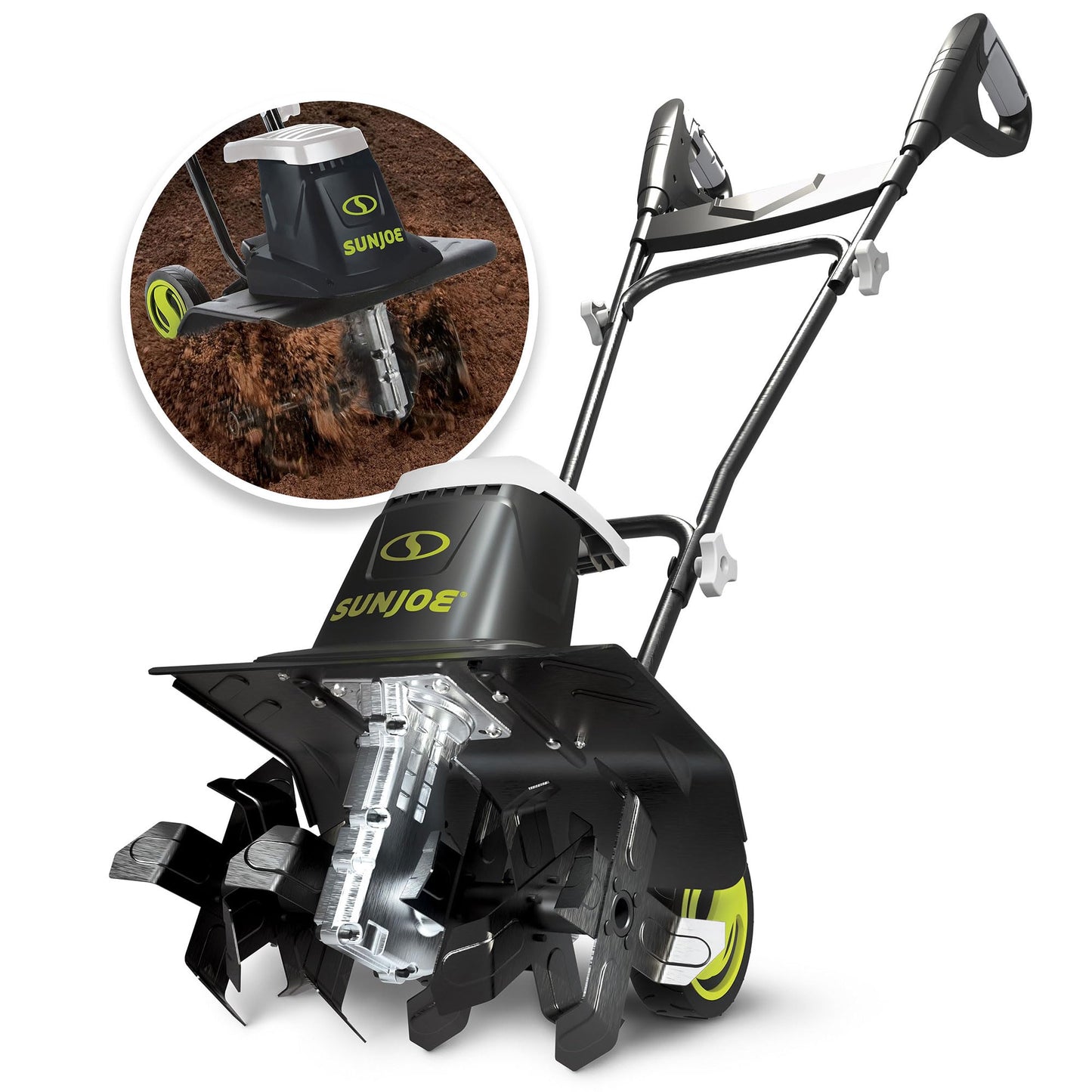 Sun Joe Corded Electric Garden Tiller & Cultivator with Steel Tines, 16 Inch, 13.5-Amp Motor - Heavy-Duty Tilling Machine for Lawn, Yard, and Gardening Care, TJ604E