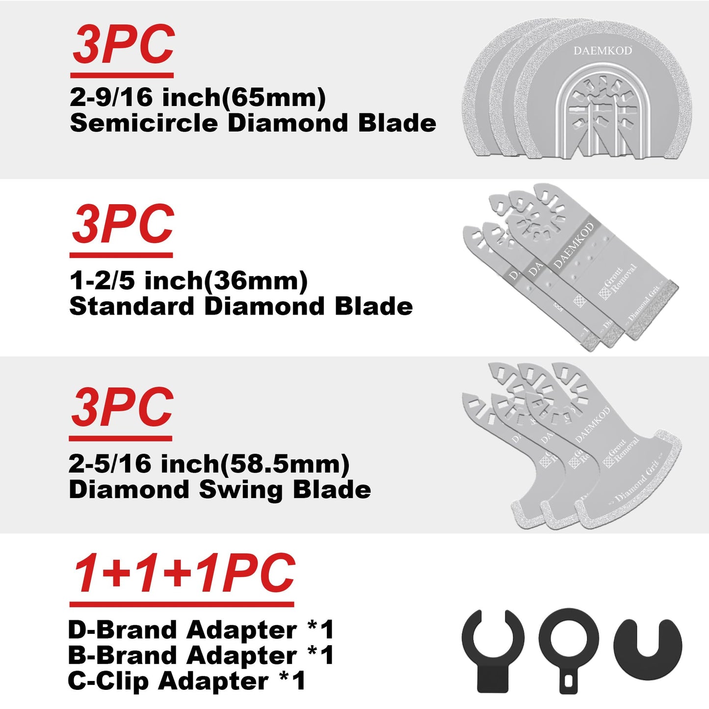 DAEMKOD 9 Pack Diamond Oscillating Tool Blade, Professional Multitool Blades, Grout Removal Blade for Oscillating Tool, Multi Tool Blades Kits for Oscillating Tool Accessories