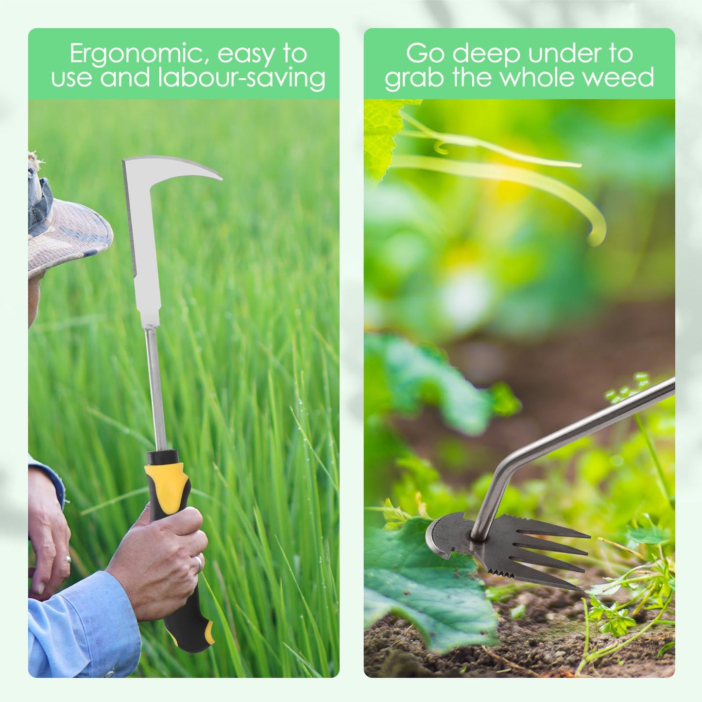 Foyucool 2026 New 3Pcs Hand Weeder Tool, Rubber Handle Weed Remover Tool, L-Shaped Weeding Tool, Manual Weeder, 4 Teeth Weeding Tool, Planting and Weeding for Garden, Patio