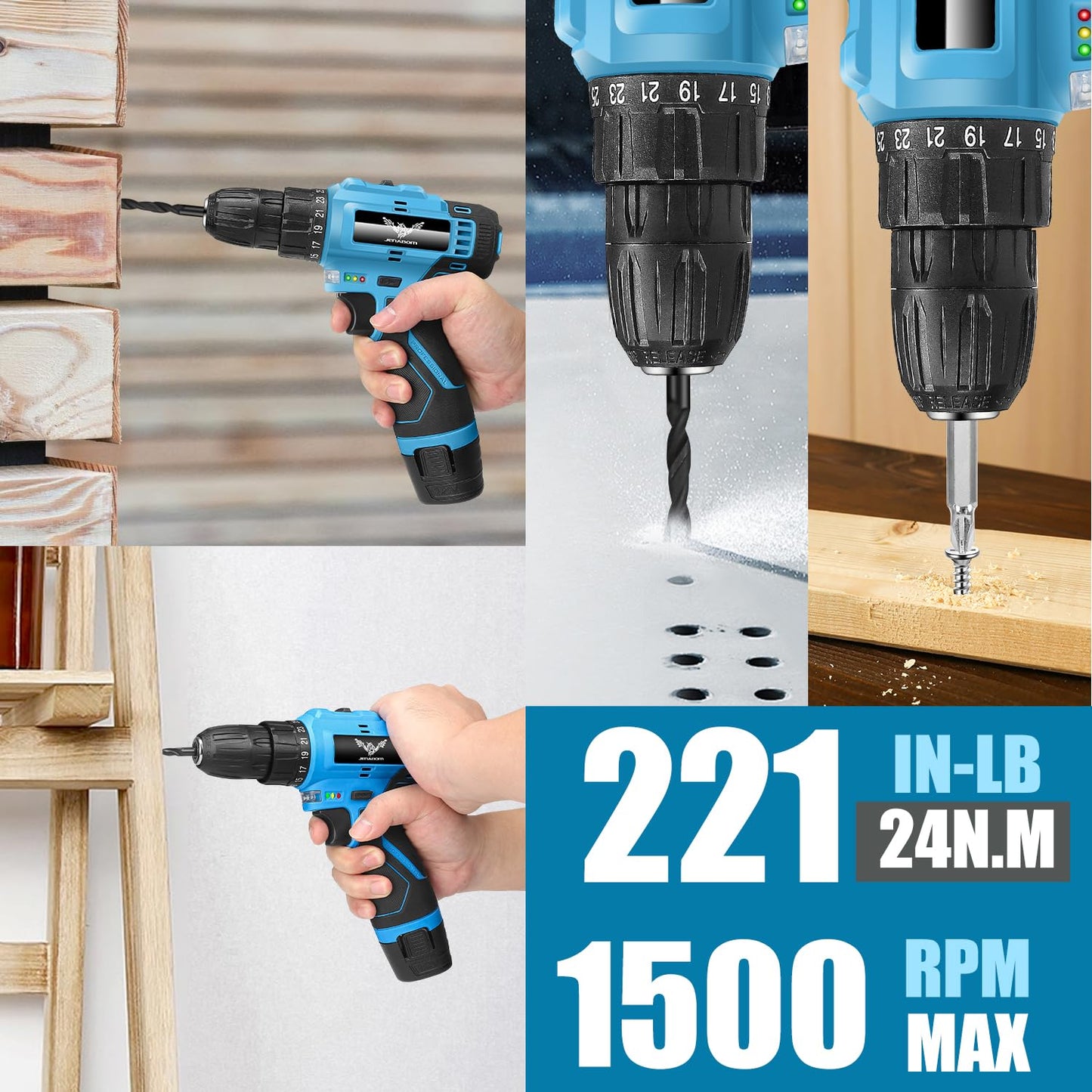 JENABOM Tool Set：Tool Kit with 12V Cordless Drill,Tool Box with Drill,Hand Drill Set for Men & Women,Home Tool Kits for House Repair,Handyman,DIY 146 Piece