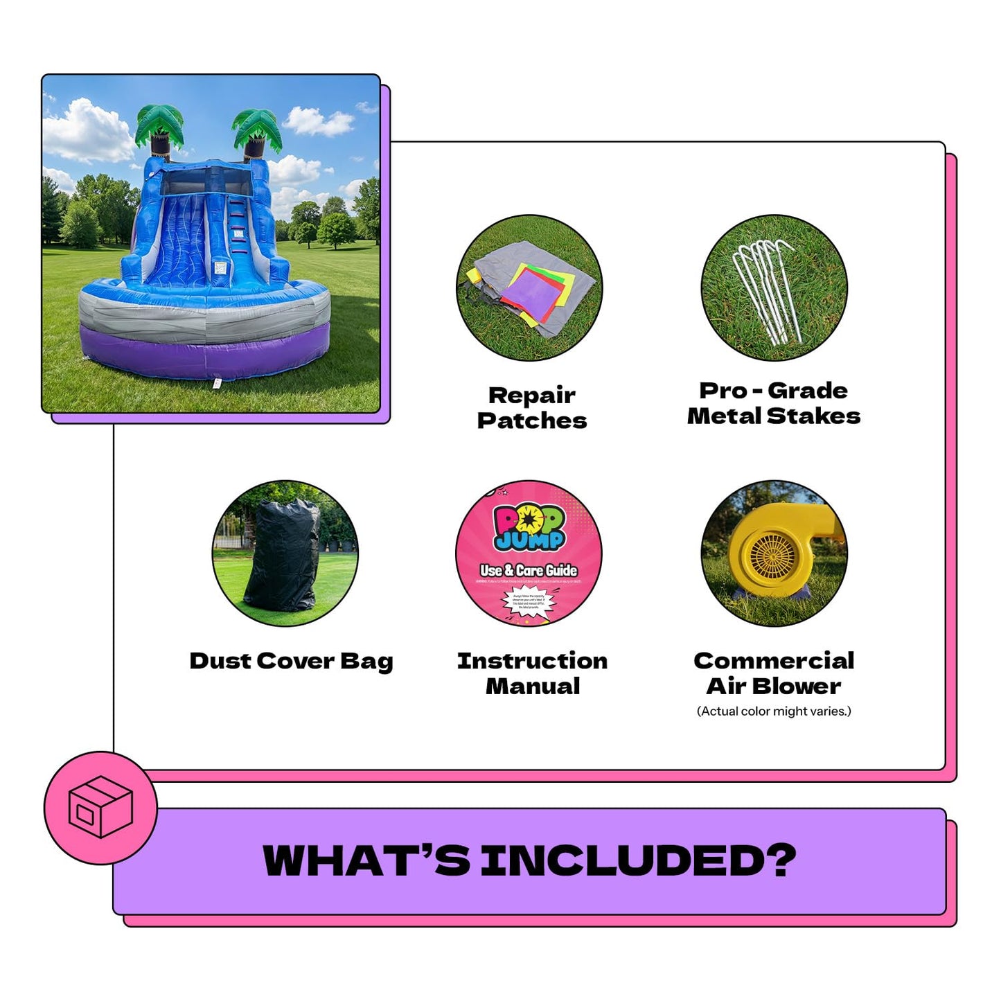 POP JUMP 13ft Tall Topical Inflatable Water Slide with Pool- 22ft Long, 100% PVC Vinyl, Commercial Reinforced, Backyard Summer Play, Wet/Dry Fun, Front Entry for Easy Supervision, Includes Blower