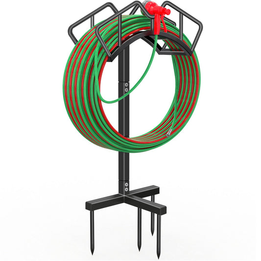 Qatsrin Super Stable Garden Hose Holder, Removable Water Hose Holders Stand Holds 150-Feet Hose, Detachable Hose Storage Hanger Rack for Outside Yard Lawn Farm, Black