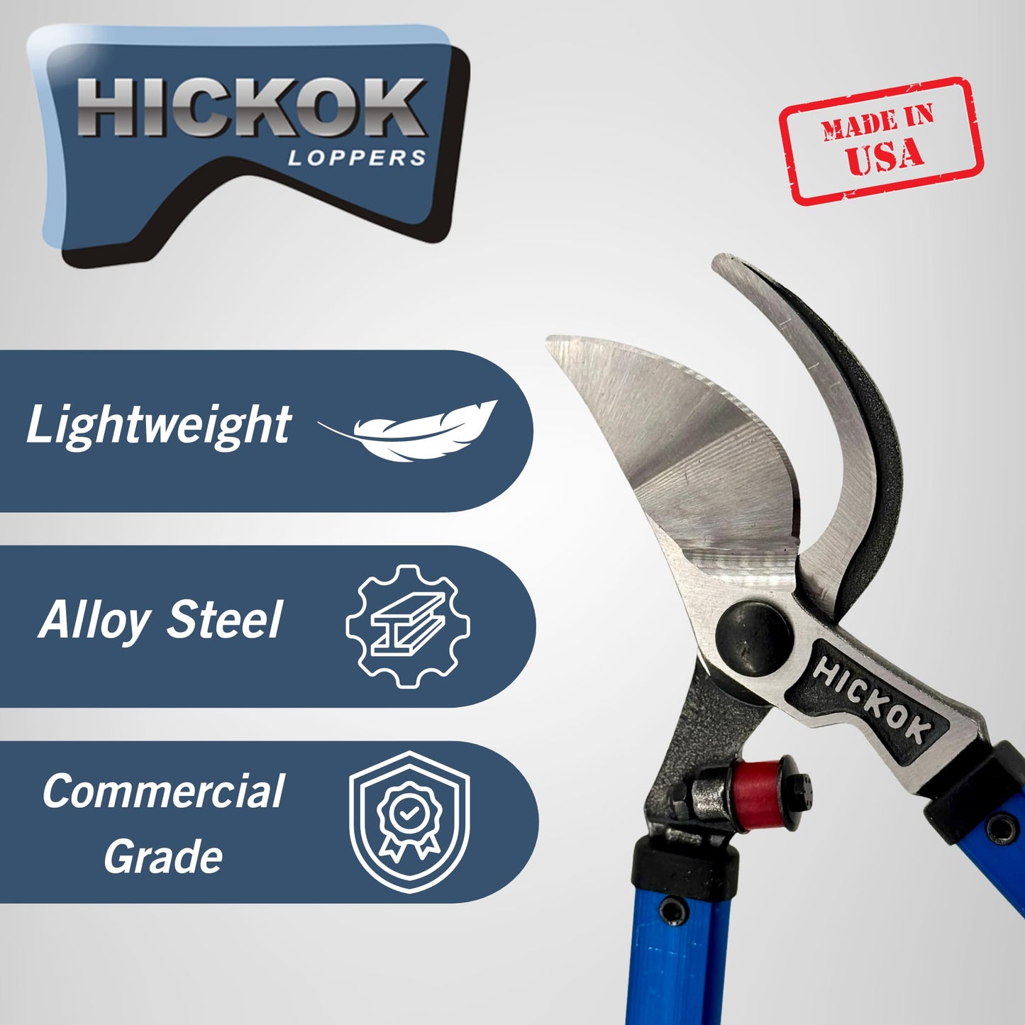 Hickok Heavy Duty Loppers for Tree Trimming – 28" Branch Cutter & Pruning Shears with Long Handle | Lightweight Aluminum Tree Trimmer | Professional-Grade Pruner Made in USA