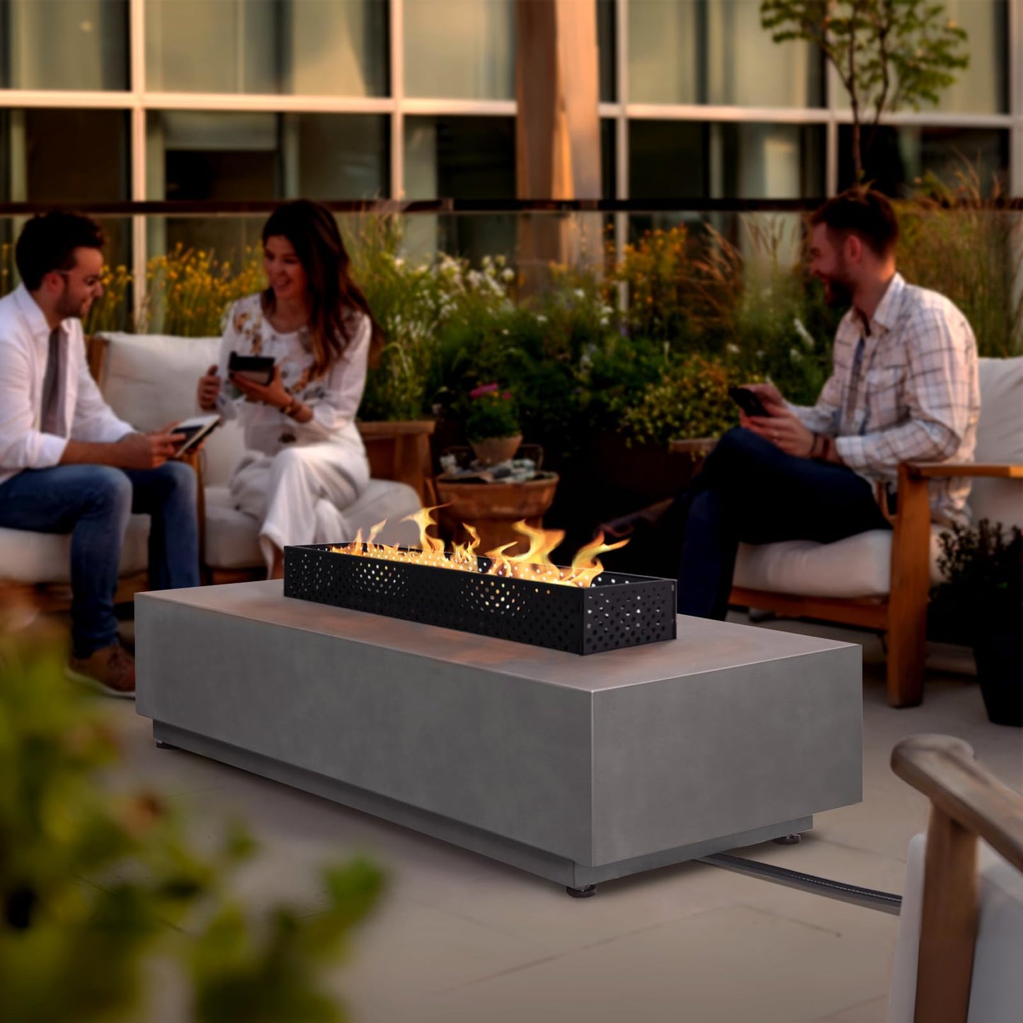 48'' Propane Fire Pit Table, 50,000BTU Rectangle Firepit Table, 3-in-1 Outdoor Fire Table with Tank Hidden Table for Outside Patio, Backyard, Grey