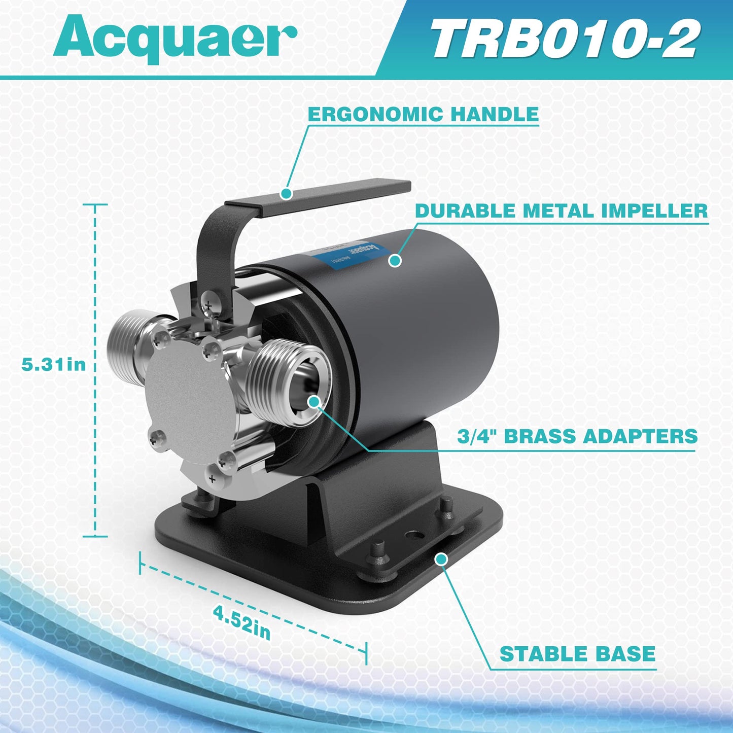 Acquaer Portable Electric Utility Water Transfer Pump 1/10 HP with Suction Hose Kit, Low Suction Water Removal for Water Beds, Pools, Rain Barrel, Aquariums, RV