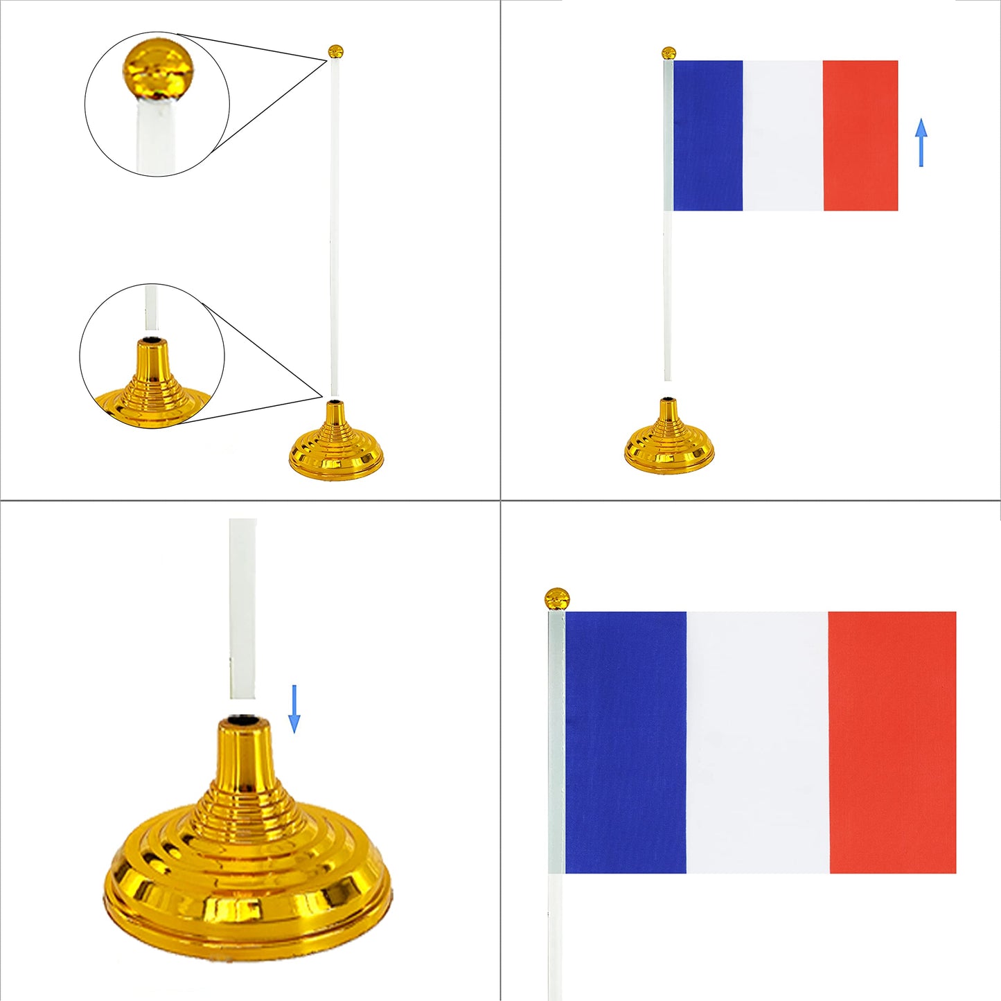 WXTWK 12 Pack France Flag French Desk Flag Small Mini French Table Flags With Stand Base,Home Office Festival Events Celebration Decorations