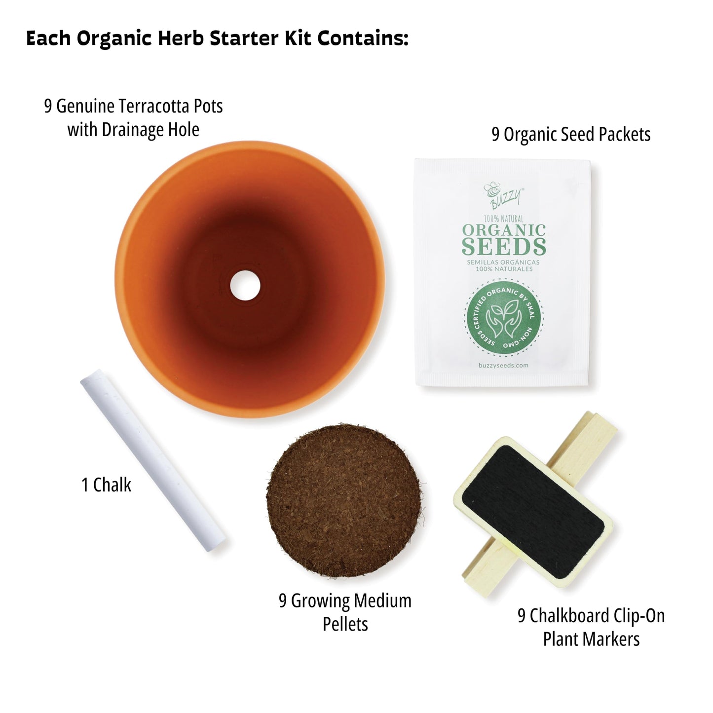 BUZZY Seeds Apothecary Garden Wellness Kit with 9 Varieties of Non-GMO Flower and Herb Seeds, Terracotta Pots, Growing Medium, and Plant Markers, a Self-Care Gift for Holistic Living