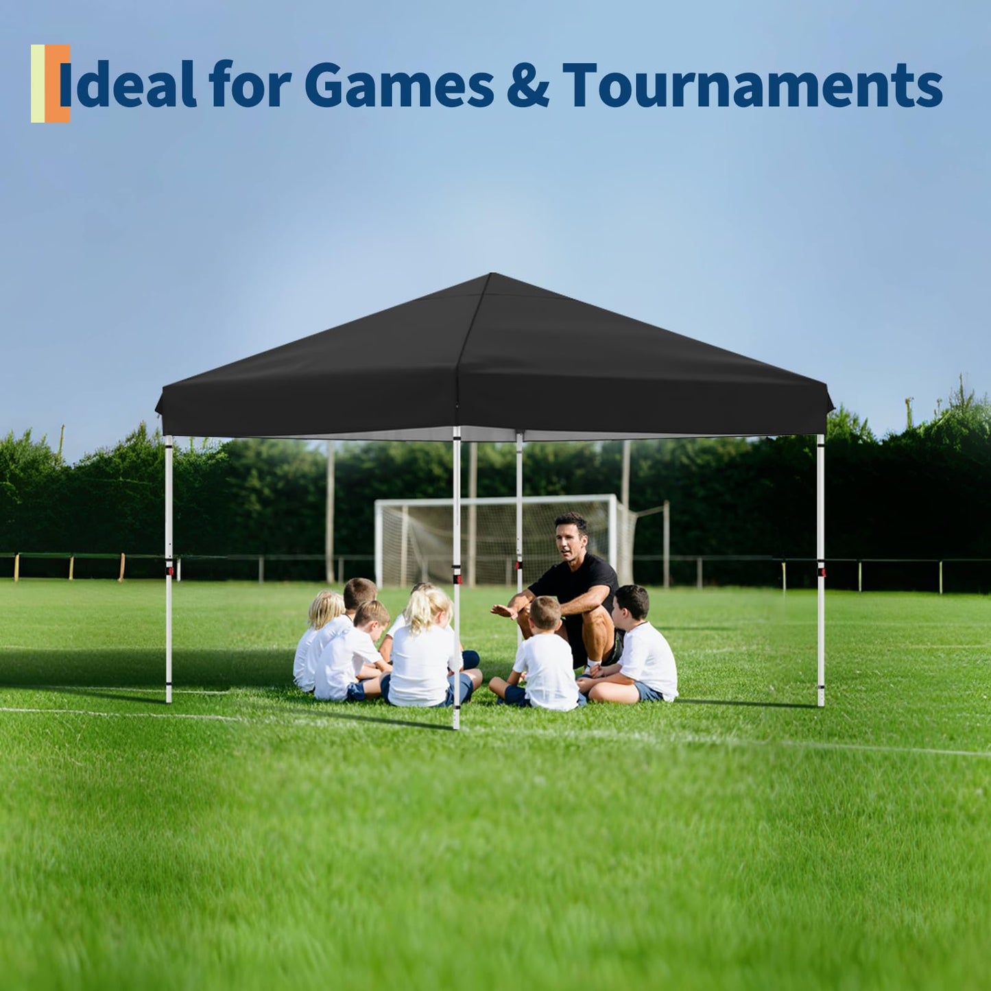 GarveeLife 10x10 Pop Up Canopy with 3 Sidewalls - Easy Up Camping Tent with One Button Push Setup - 1 Roller Bag, 3 Adjustable Height, 4 Weight Bags for Deck, Garden, Sports, Beach, Party - Black