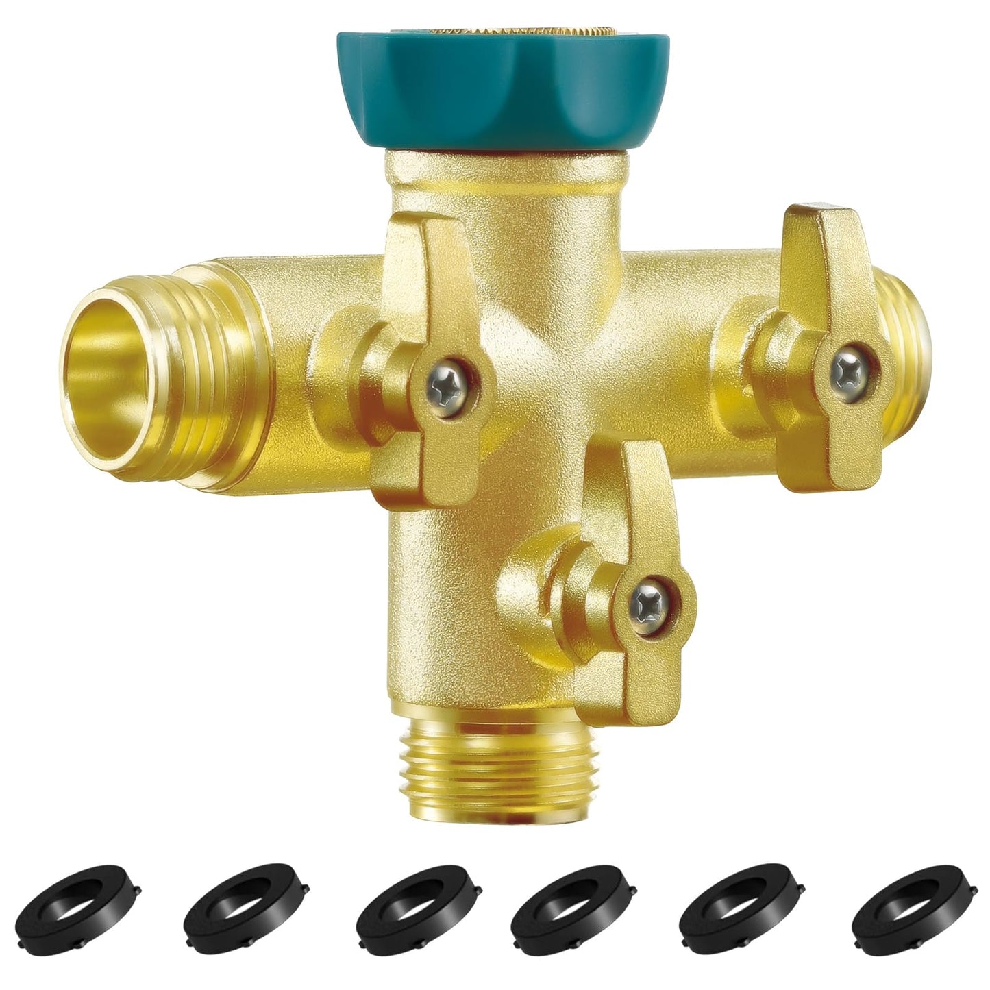 IPOW 3 Way 1.2MPa High Flow Heavy Duty Garden Hose Splitter, 3/4" Spigot Faucet Connectors with 6 Rubber Hose Washers and Comfort Grip Use, Hose Pipe Tap Splitter for Garden Outdoor Home
