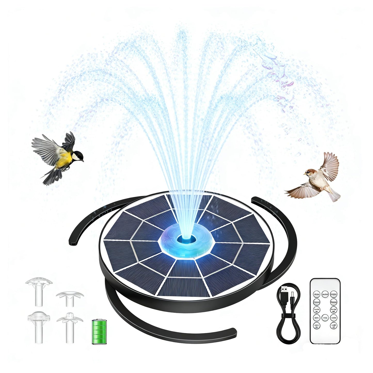 AISITIN 6.5W Solar Glass Panel Fountain, LED Colorful Lights & Remote Control, Rechargeable with Storage, Solar Powered Water Fountain Pump with Integrated Bracket for Bird Bath, Garden, Outdoor, Pond