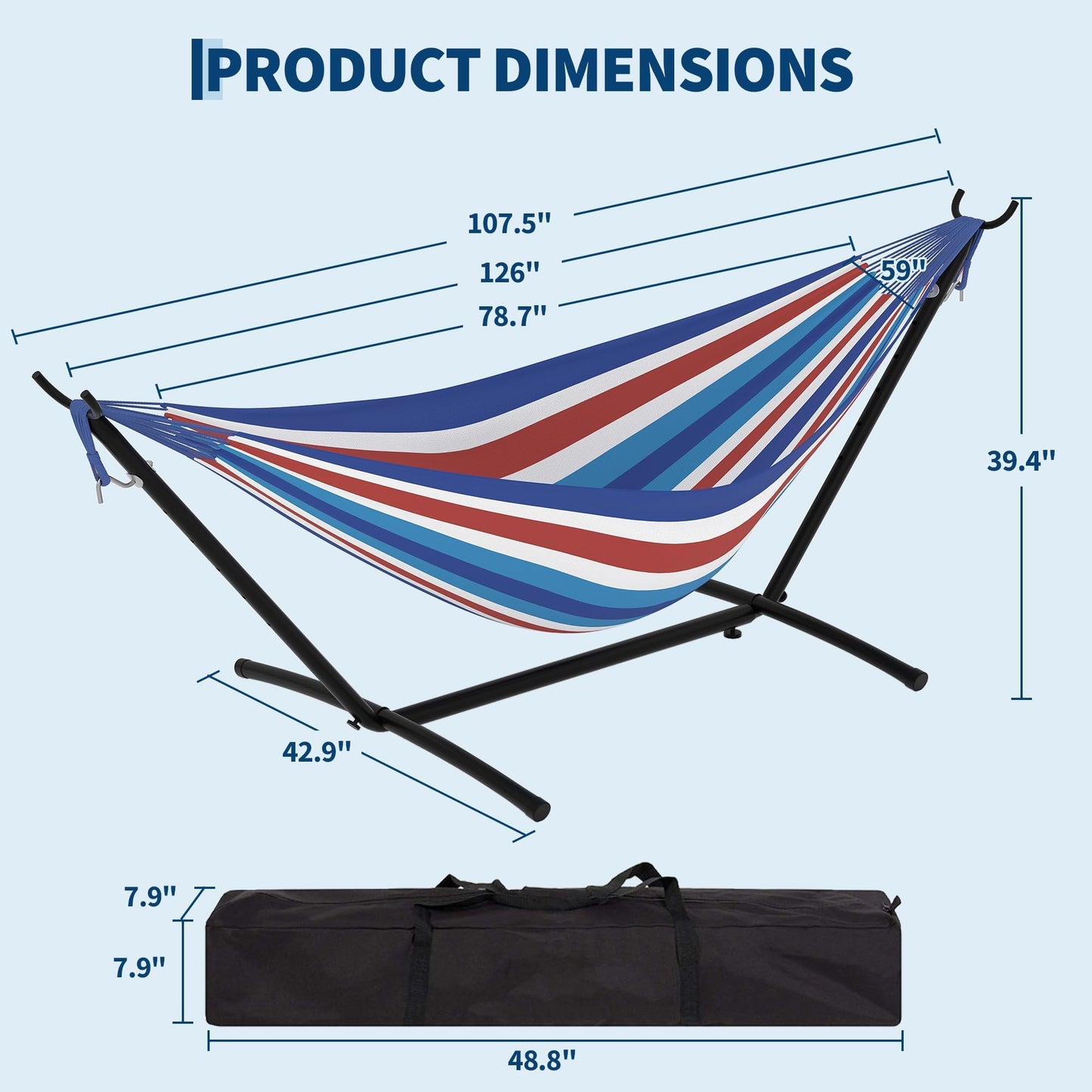 Double Hammocks with Stand for Outside, Portable Space Saving Heavy-Duty Steel Stand for Indoor Outdoor Patio with Carrying Bag, 450 lbs Capacity