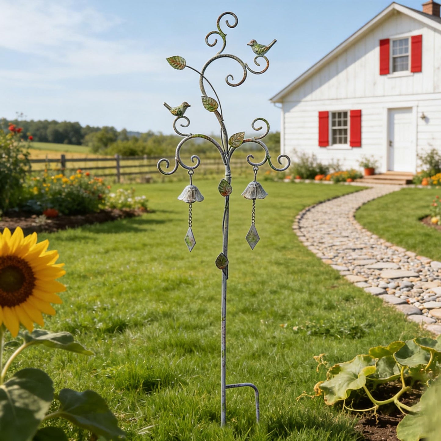 Garden Decor for Outside with Bells,Wind Chime Decorative Outdoor Yard Art, Metal Decorative Garden Stakes for Outside Garden,Flower Beds, Patio.