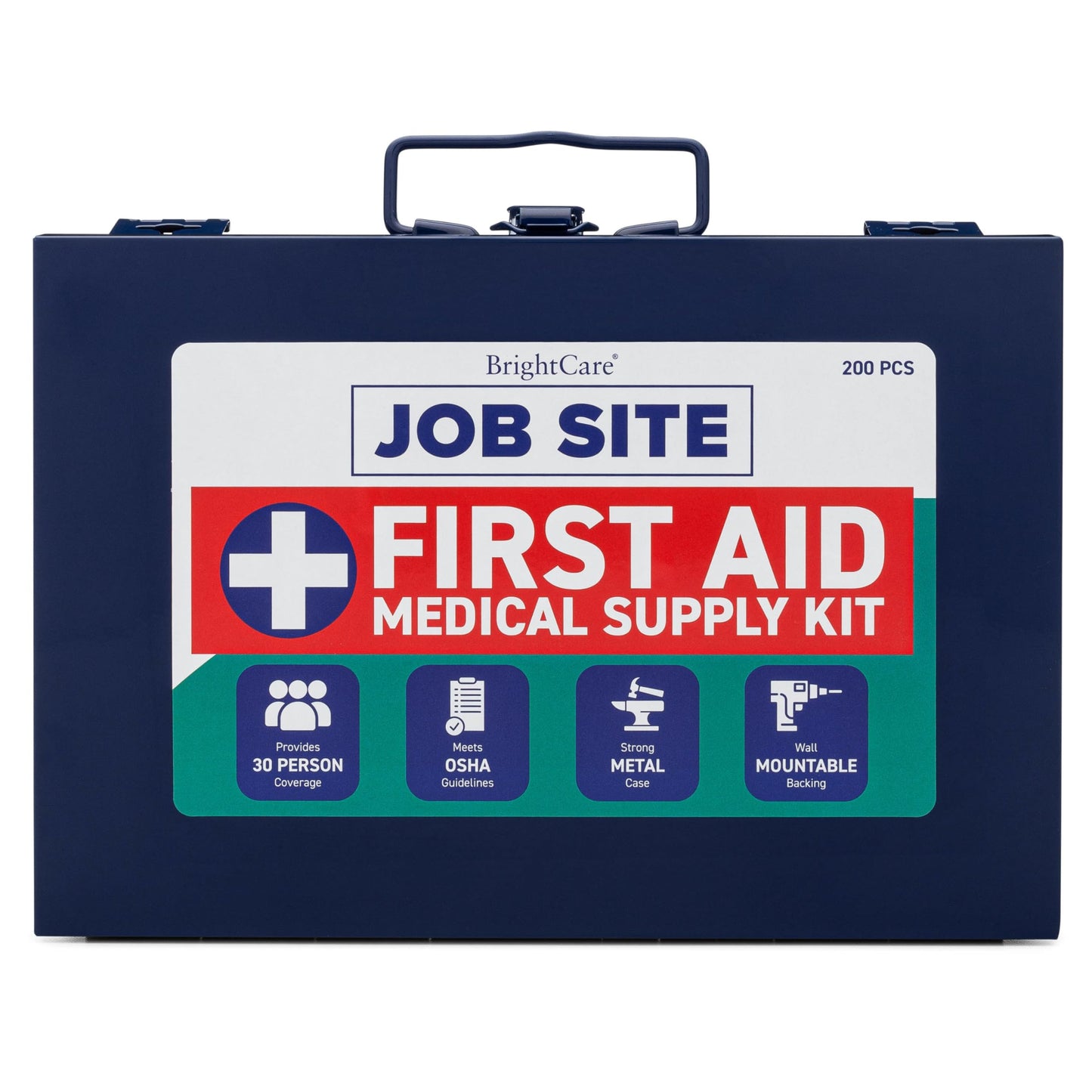 Metal Case First Aid Kit for Job Site & Contractors - OSHA Compliant, Heavy Duty Case for Work Trucks, Fleet, Renovation, Industrial, and Construction- 200 Piece Wall Mount & Portable First Aid Kit