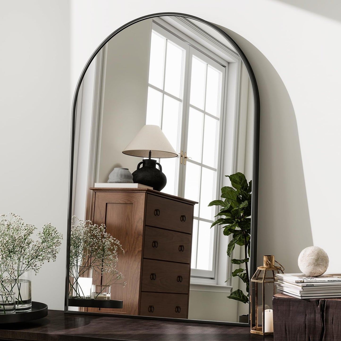 HARRITPURE Arched Wall Mirror 24"x36" – Black Metal Frame Vanity Mirrors for Bedroom, Entryway, Living Room Decor