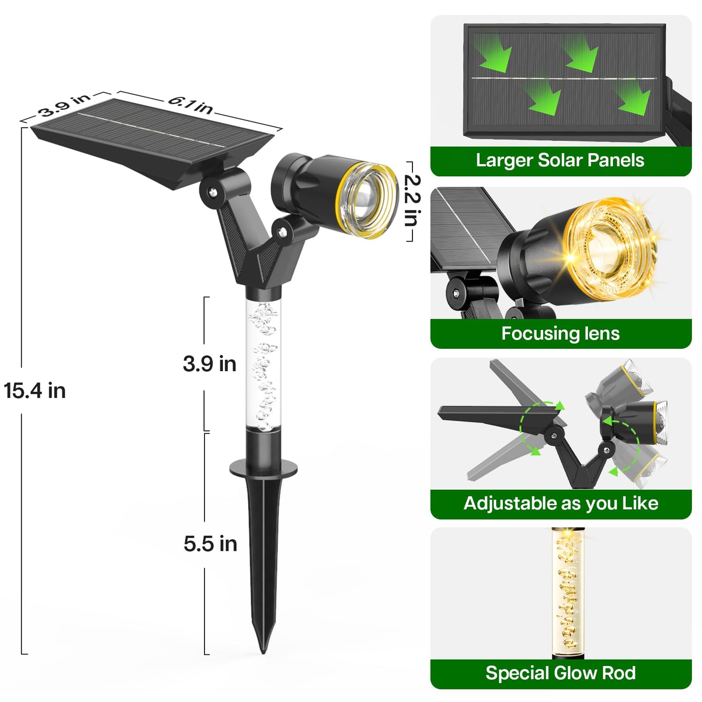 Gorrzai Solar Lights Outdoor Waterproof Spot Lights, 4 Pack Solar Powered Garden Spotlights for Outside Yard Pathway House Landscape Lighting, Auto On/Off, 3000K Warm White