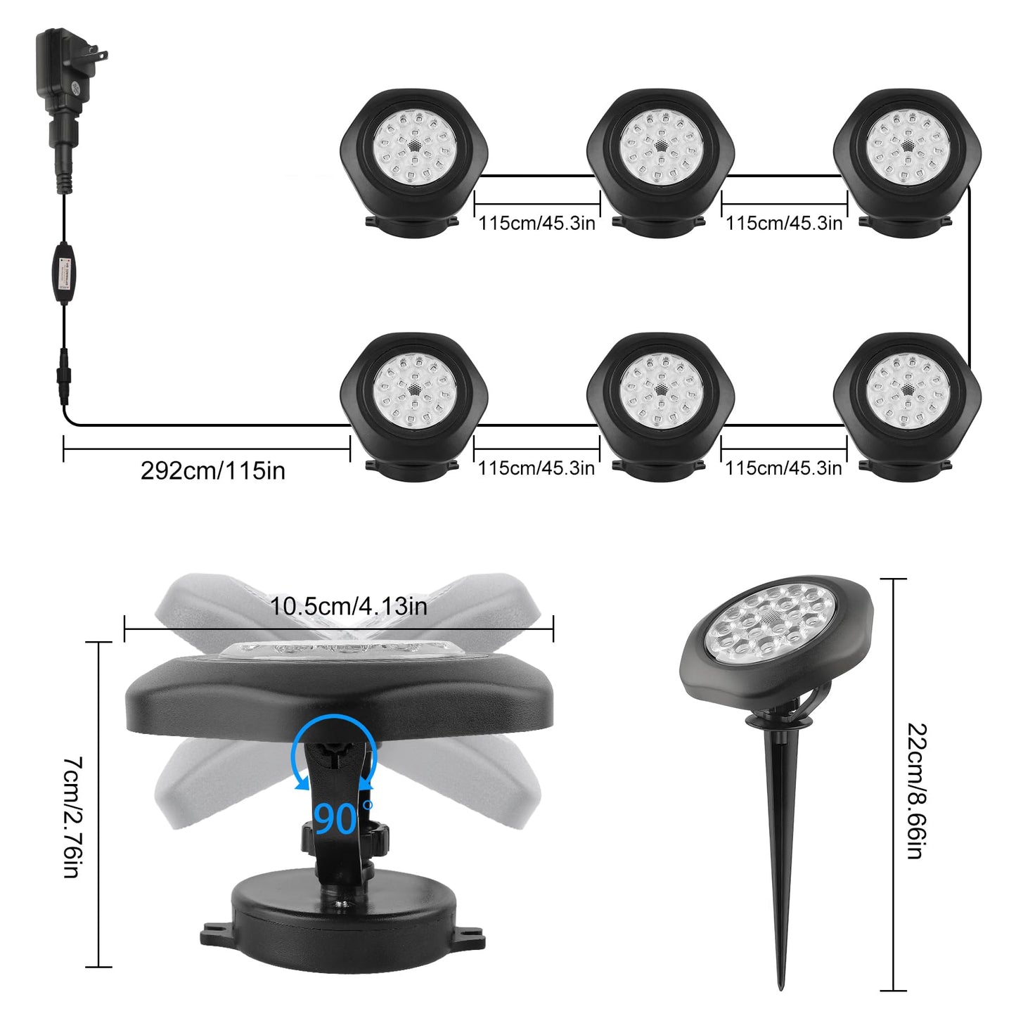 CREPOW RGBW Pond Lights with Timer, 18 LED Underwater Submersible Fountain Lights Color Changing Landscape Spotlights Remote Control IP68 Waterproof for Fish Aquarium Tank Yard Garden Pool (Set of 6)