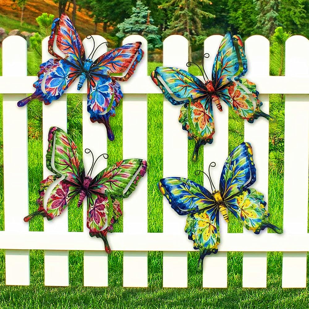 4Pcs Butterfly Metal Wall Decor,6.7"x6.5" Outdoor Hanging Wall Art Sculptures Decoration for Living Room Fence Garden Yard Patio Balcony Office