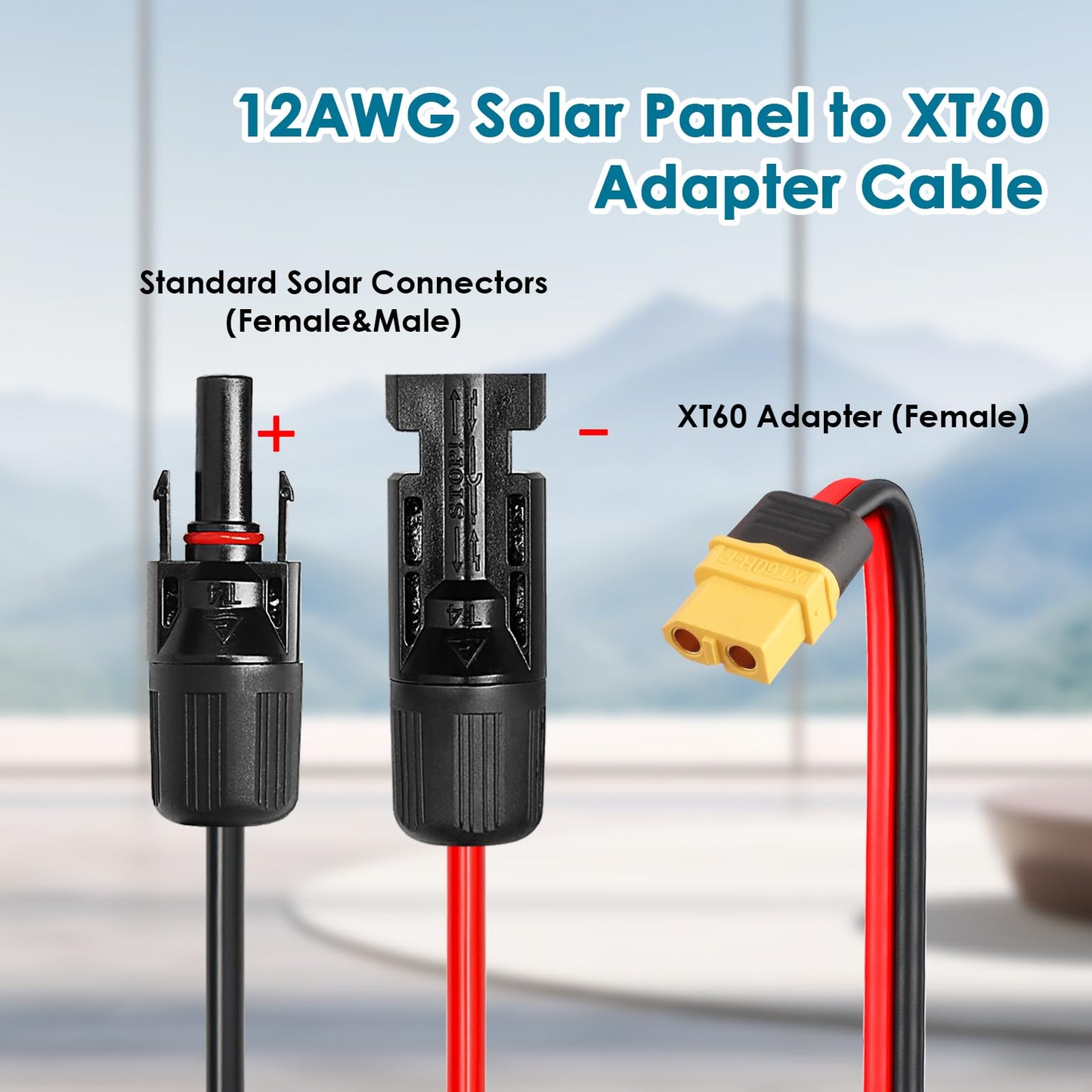 MOOKEERF Solar to XT60 Charge Extension Cable 25FT 12AWG XT60 Solar Cable for Portable Power Station Battery Pack