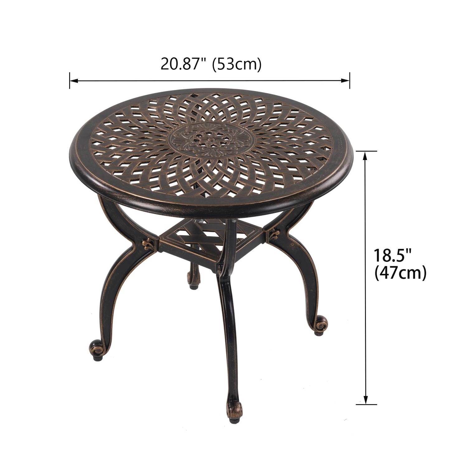 WILOUNGE Cast Aluminum Outdoor Side Table,Small Patio Table,Outdoor Coffee Tables for Patio,Garden,Balcony, for All Weather (Copper, Round)