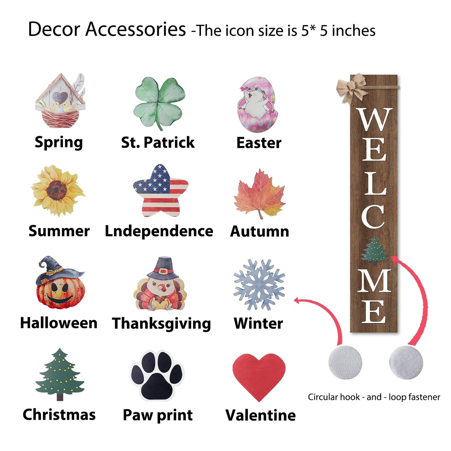 SRSZHIYUE Interchangeable Welcome Sign for Front Door Standing 47"X8" with 12 Pcs Designed Icons Outdoor Front Porch Tall Garden Patio Signs Large Vertical Leaner Vertical Wood Frame Outside Decor (Wood)