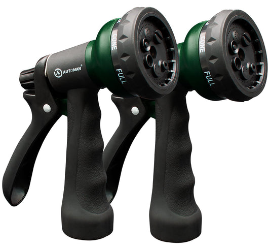 AUTOMAN Garden Hose Nozzle 2PK, ABS Water Spray Nozzle with 7 Adjustable Patterns, Slip Resistant for Watering Plants, Lawn, Garden, Washing Cars, Cleaning, Showering Pets & Outdoor Fun
