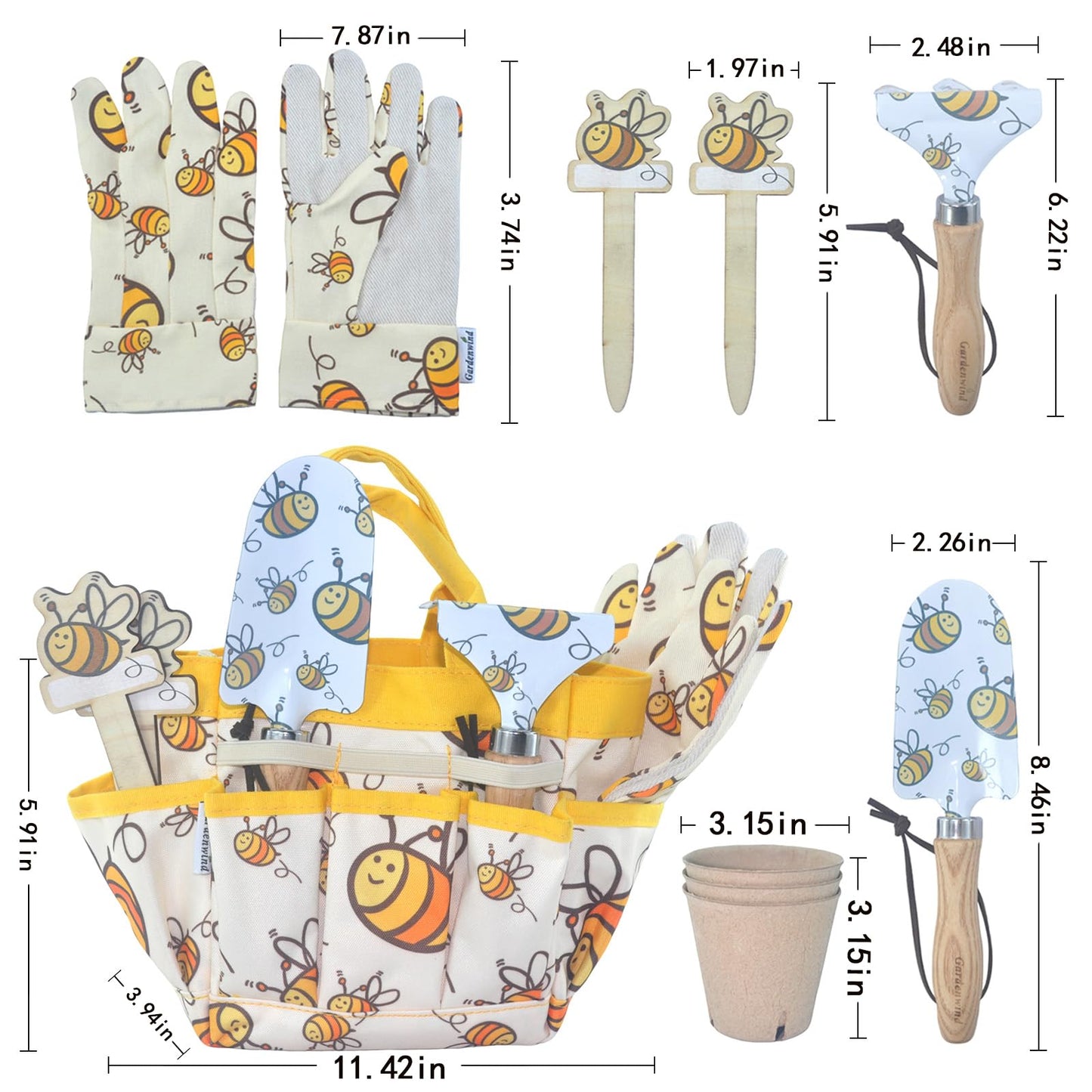 Gardenwind 9Pcs Gardening Tools kit for Toys Safety and Heavy Duty, Gardening Gifts, Shovels, Gloves and Tool Bag