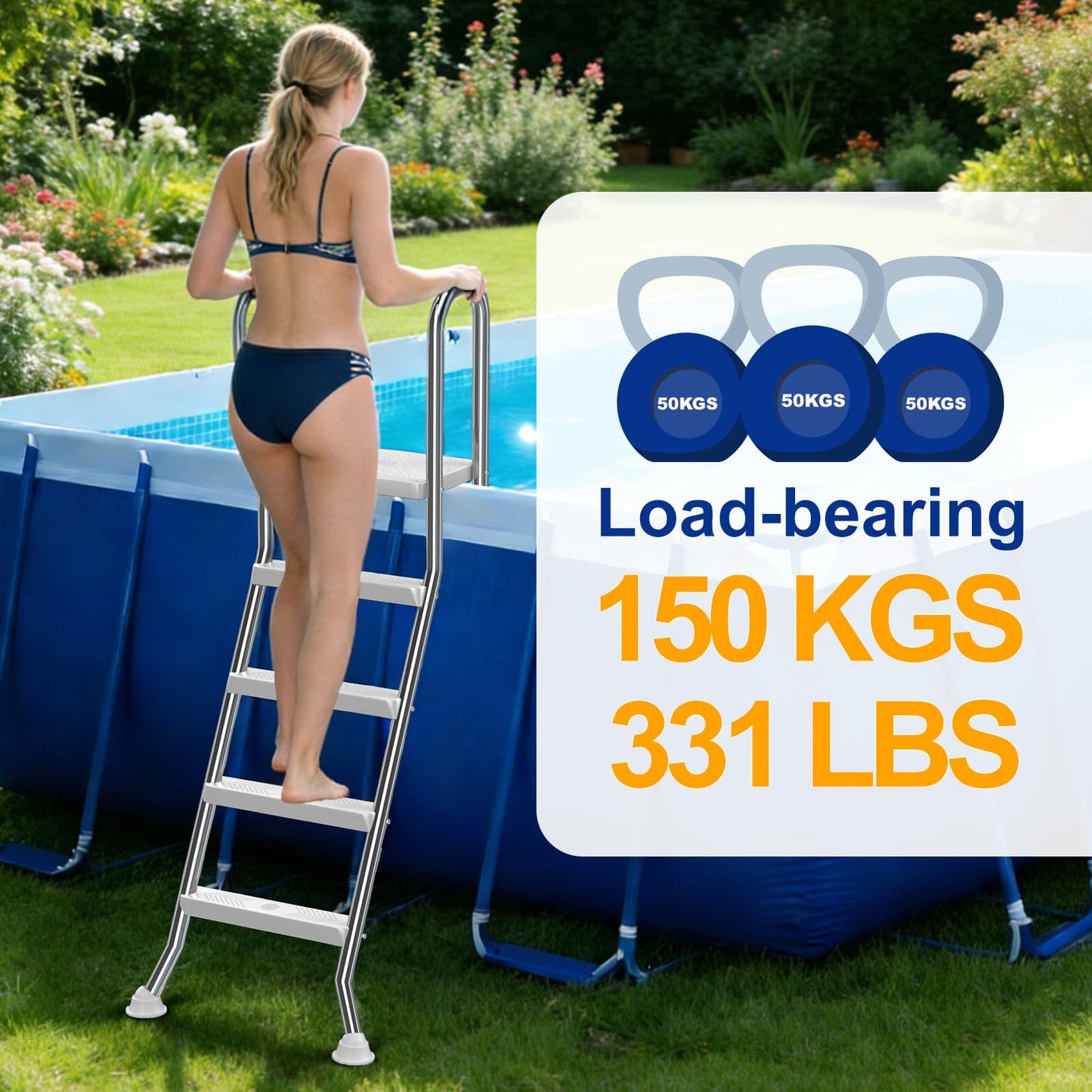 ROMIVO Above Ground Pool Ladder, 48" - 52" Adjustable, 304 Thickened Stainless Steel A-Frame 4-5-Step with Top Platform, Ultra-Stable Non-Slip Design for Family Pools