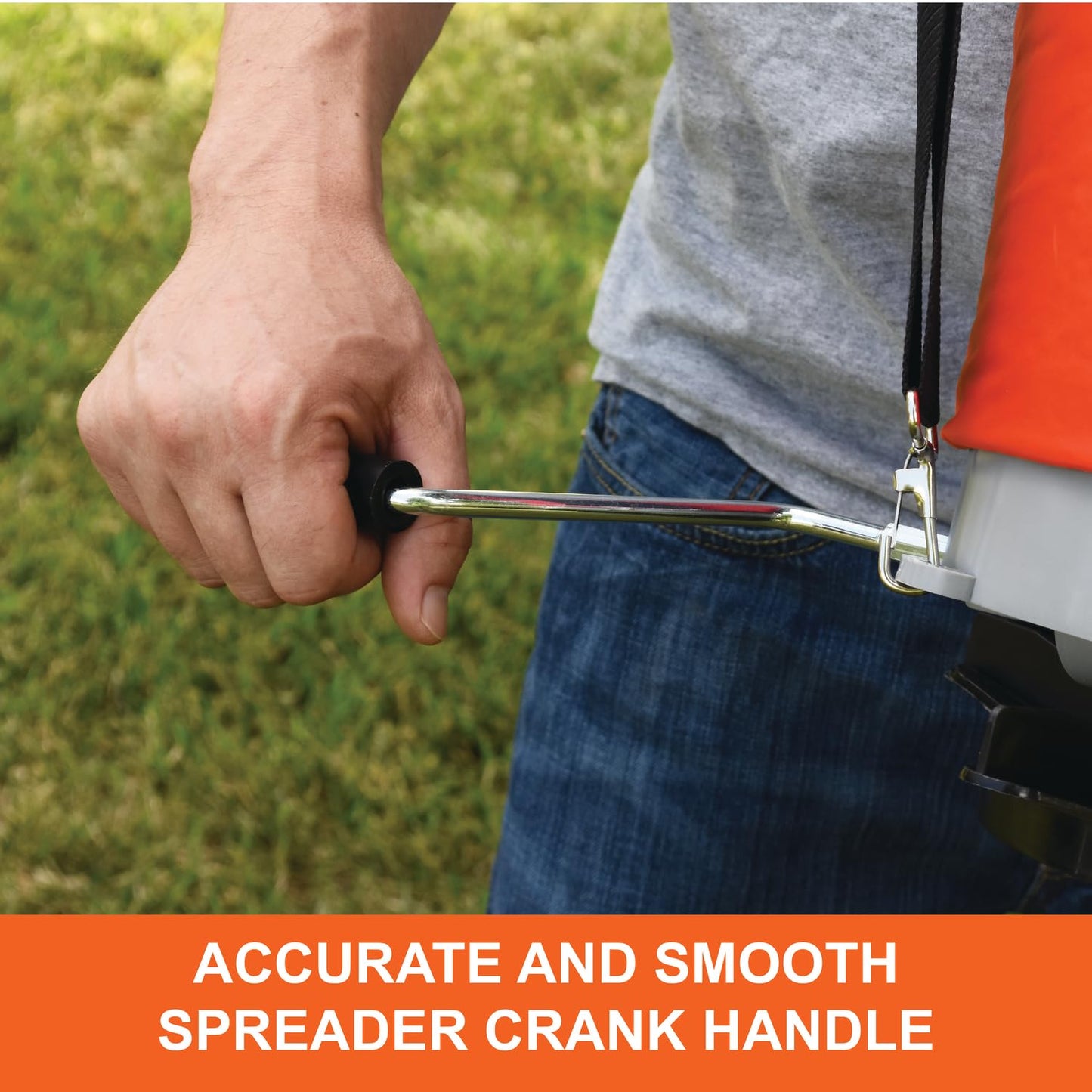 Agri-Fab 45-0639 25 lb. Handheld Bag Seeder Spreader with Waterproof Bag, Enclosed Gears, Adjustable Shoulder Strap, Rear Baffle, Orange