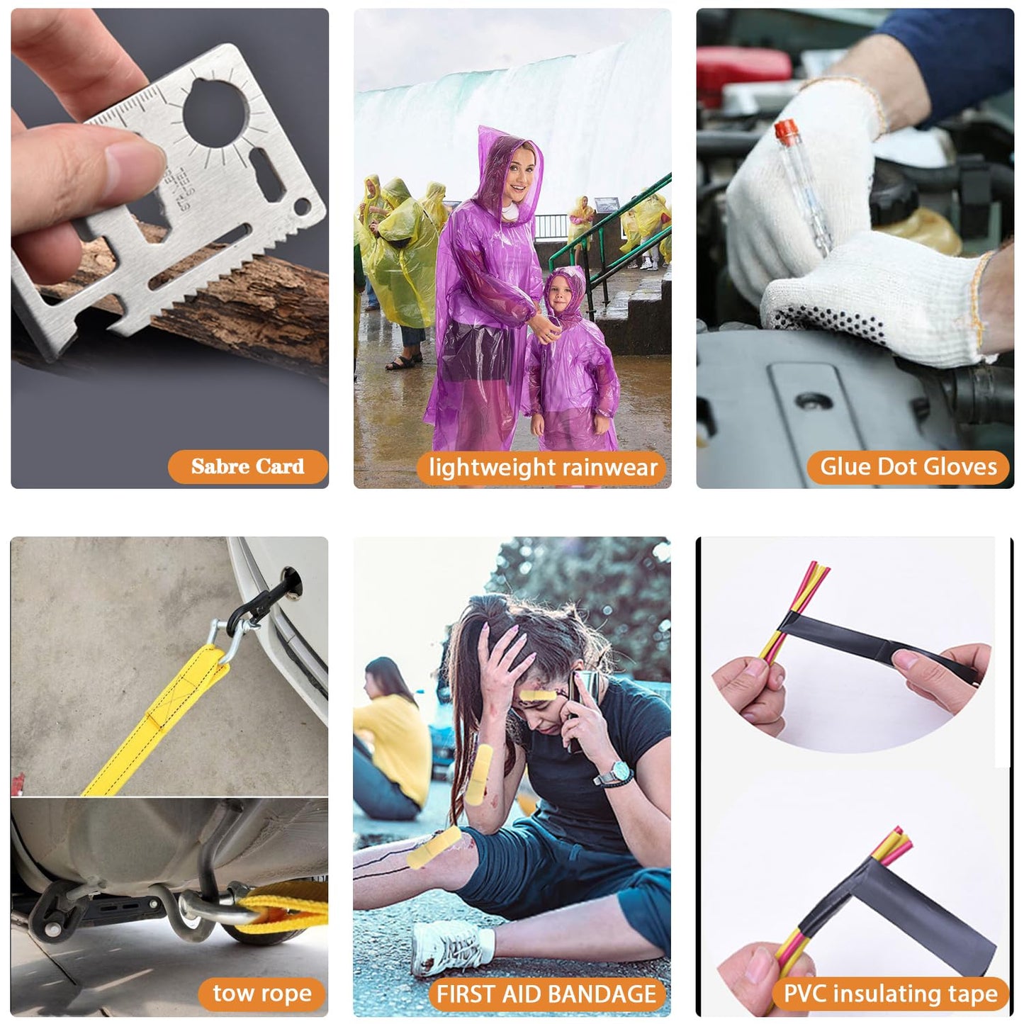 LIANXIN Car Roadside Emergency Kit, with Jumper Cables Automotive Kit,Car Safety Roadside Assistance Kit Headlamp,Tow Straps, Multi-Function Blades, Rainwear, Gloves.Blue