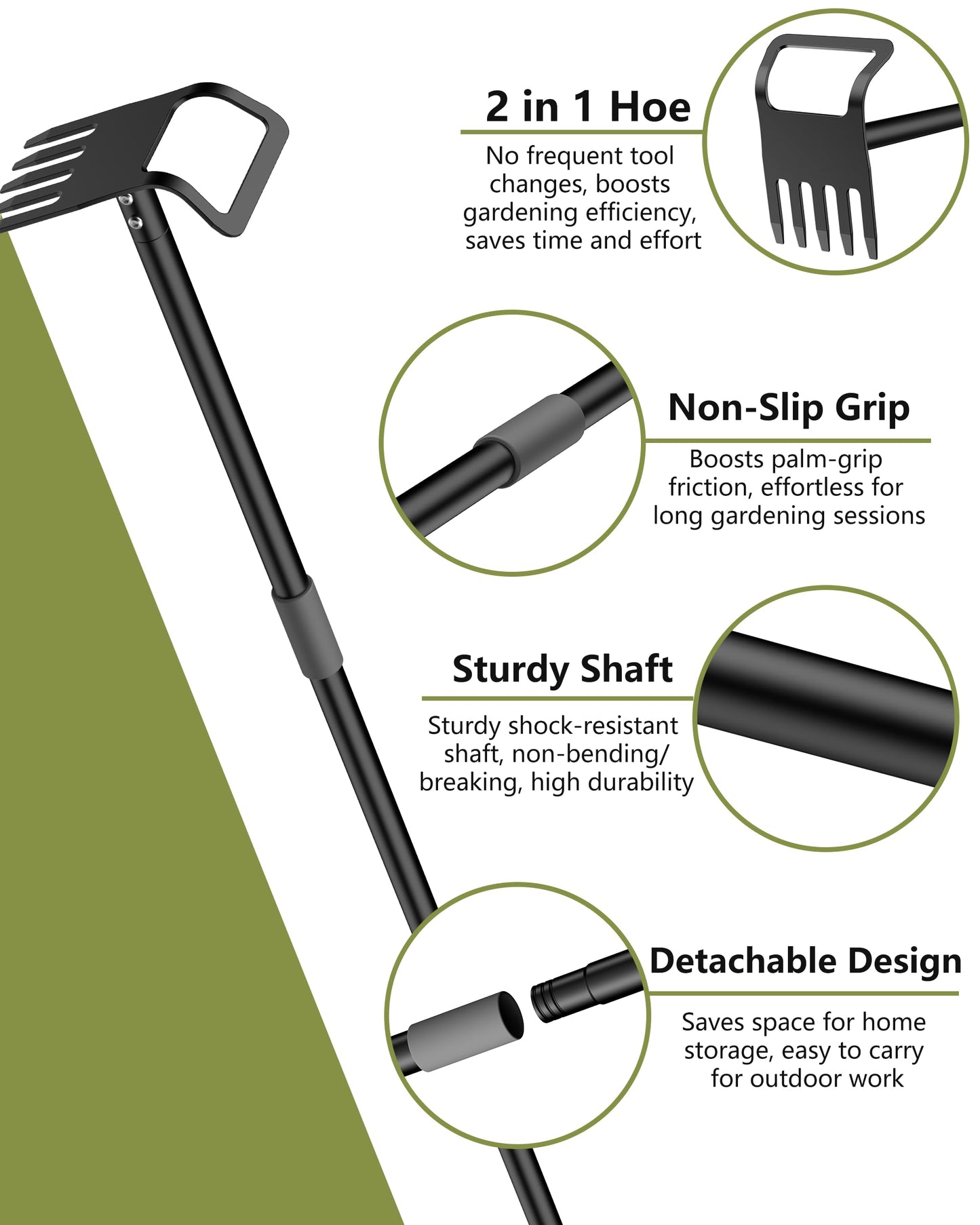 Garden Hoe, 60 Inch Adjustable 2-in-1 Hoe Garden Tool, Sharp Blade for Weeding & Soil Loosening in Garden & Yard