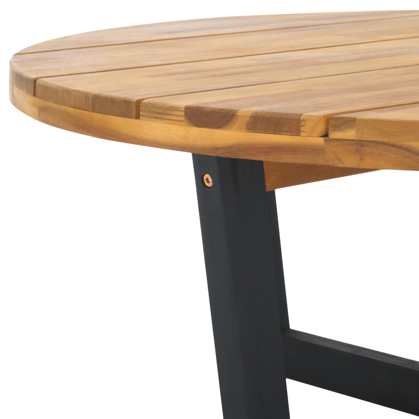 SAFAVIEH Outdoor Collection Leo Natural/Black 4-Leg Round Coffee Table, Ideal for Deck, Patio, Backyard, Sunroom