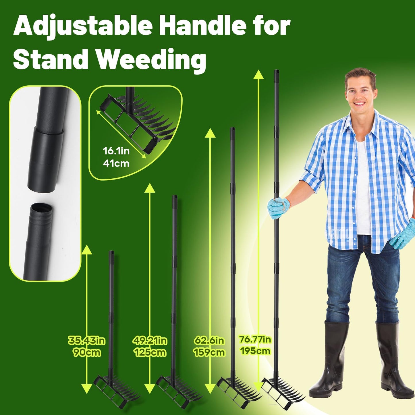 Garden Hoe & Stirrup Hoe, 2-in-1 Weed Puller Gardening Tools with 76" Heavy Duty Long Adjustable Handle, 12 Teeth Hula Garden Hoe with Rake for Weeding, Cultivating, Loosening Soil, Digging & Raking