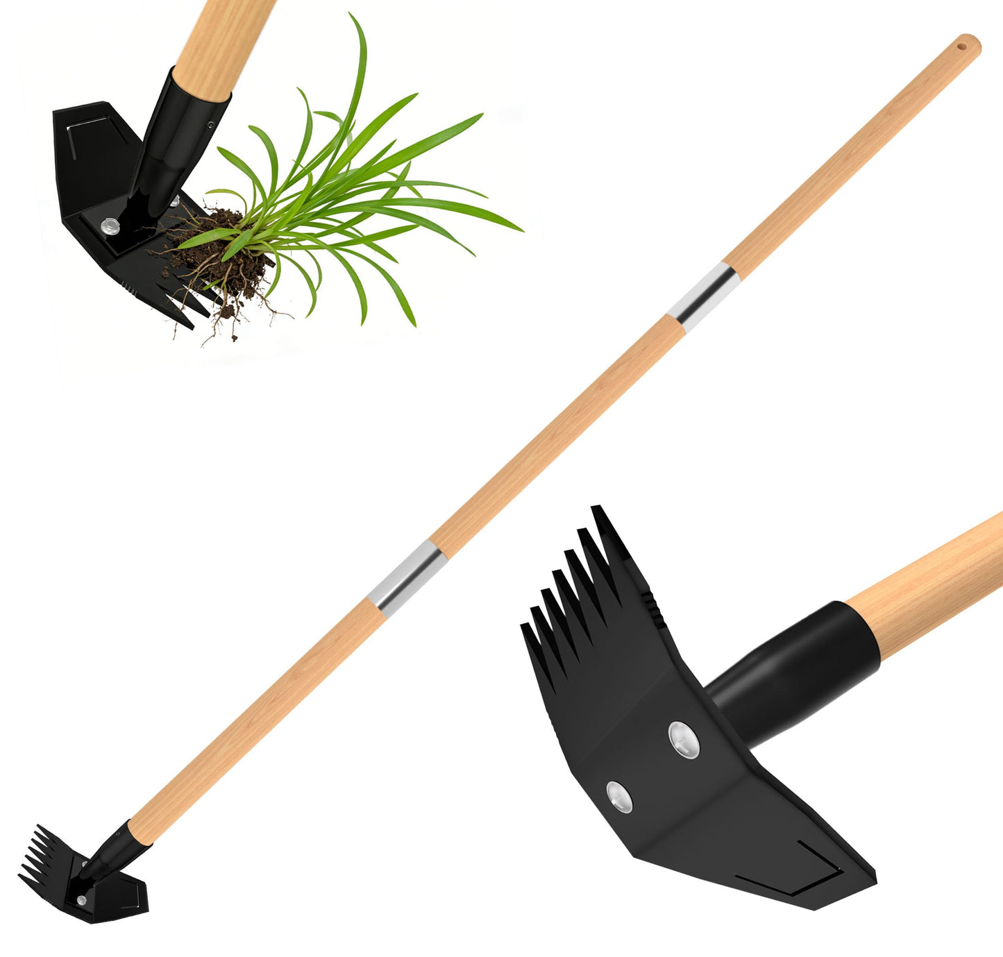 Weed Puller Tool with Long Bamboo Handle, 2 in 1 Garden Hoe&Manual Weed Remover, Weed Rake&Grabber, Gardenia Heavy Duty Uprooting Tool for Yard, Lawn and Garden, 49Inch ﻿