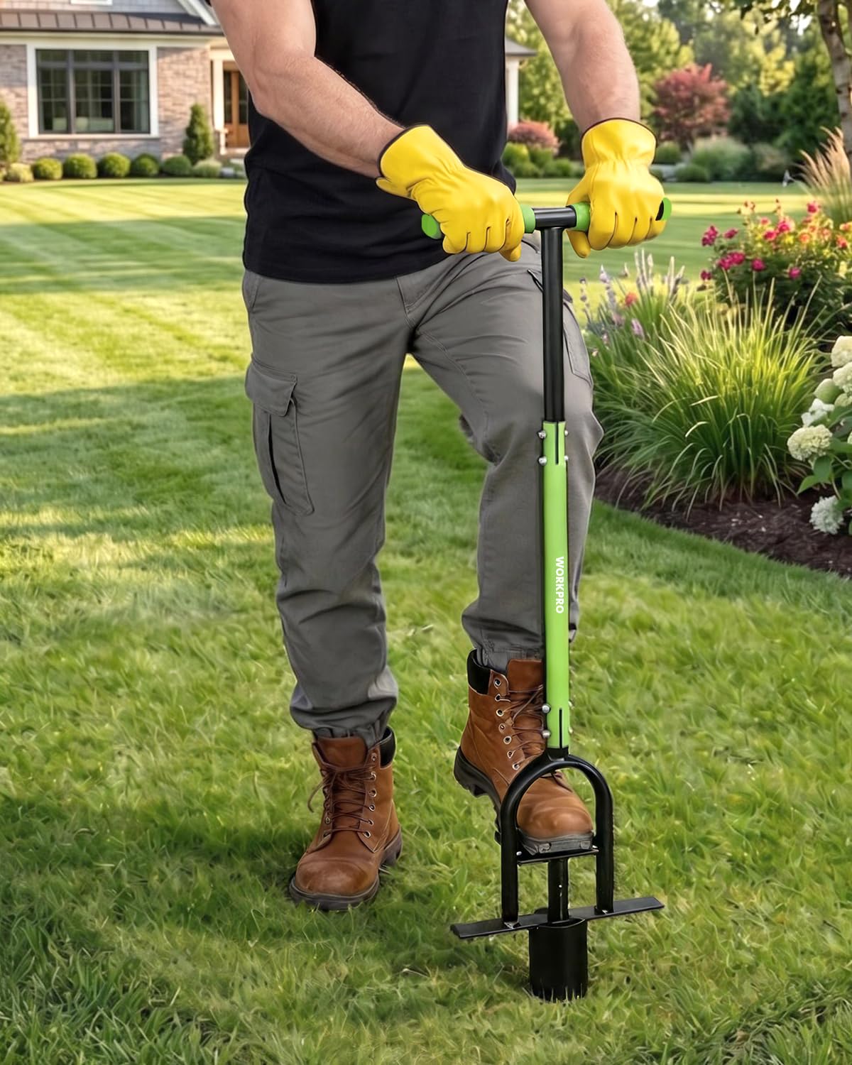 WORKPRO 36" Bulb Planter Tool, Long Handle Sod Plugger, Grass Plugger Tool with Serrated Base, Dual Pedals, Garden Tool for Planting, Transplanting, Weeding, Digging Holes for Tulips, Daffodils