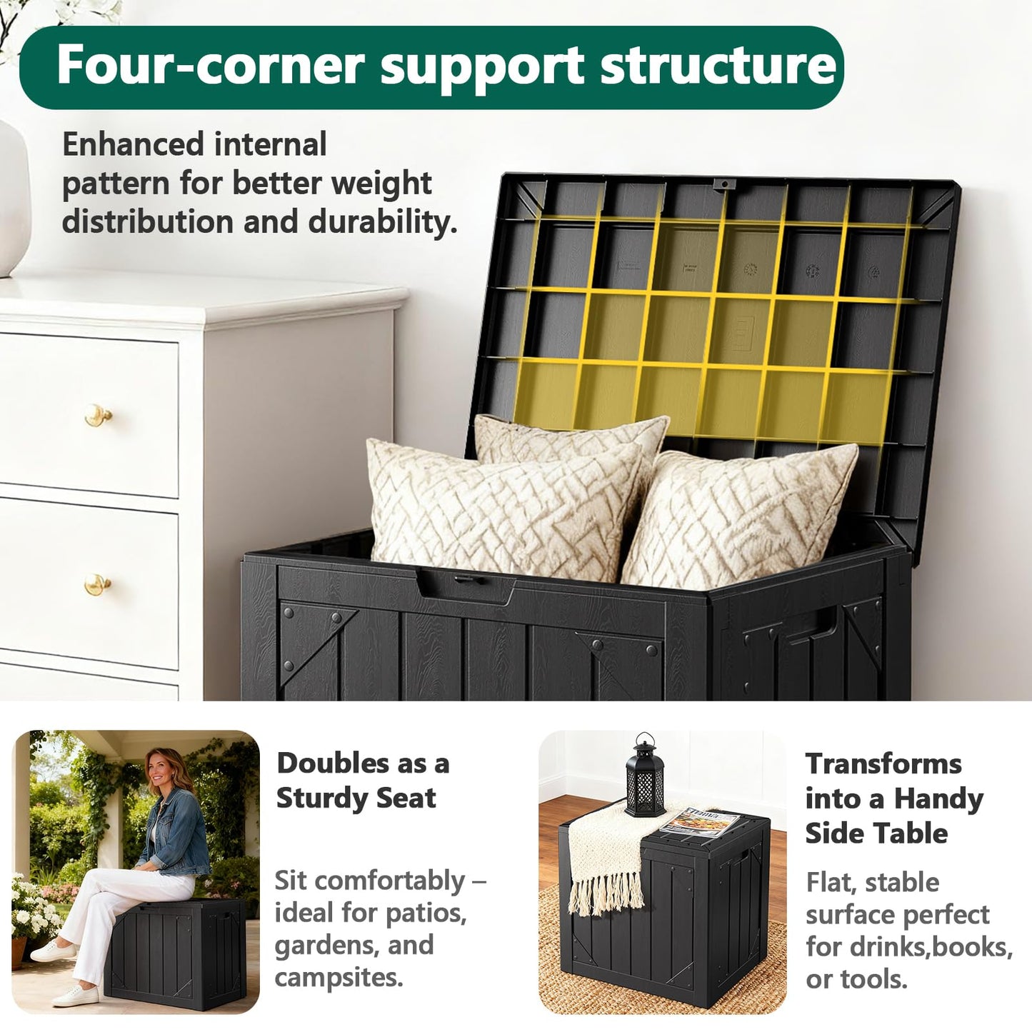 MAKE CHANGES Outdoor Storage Box,30 Gallon Deck Box Outdoor Storage Bench Outside Waterproof Resin Storage Bench, Lockable Patio Cushions, Garden Tools Storage For Furniture, UV Resistant Black