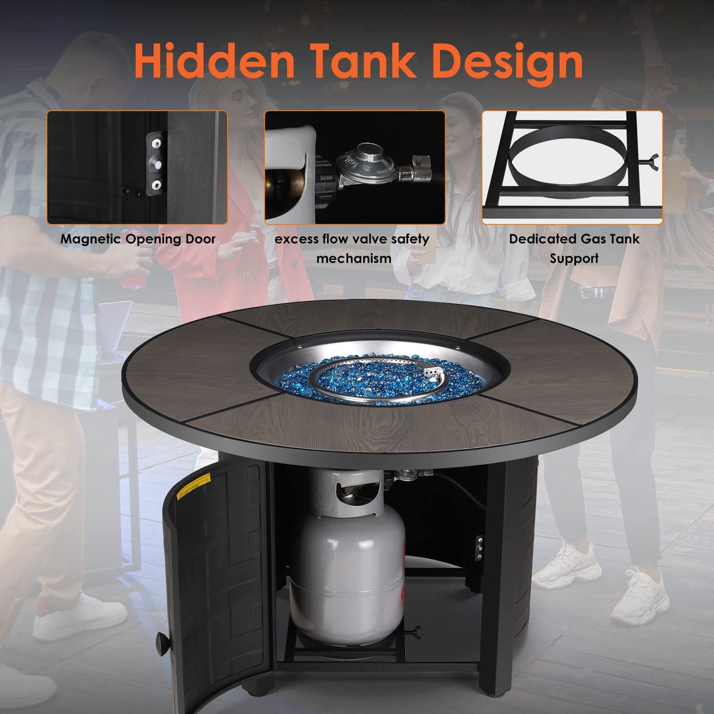 TLGREEN Propane Fire Pit Table 42 Inch Round – 50,000 BTU Outdoor Fire Pit with Lid, Converts to Patio Coffee Table, Certified, Includes Waterproof Cover & Blue Fire Glass