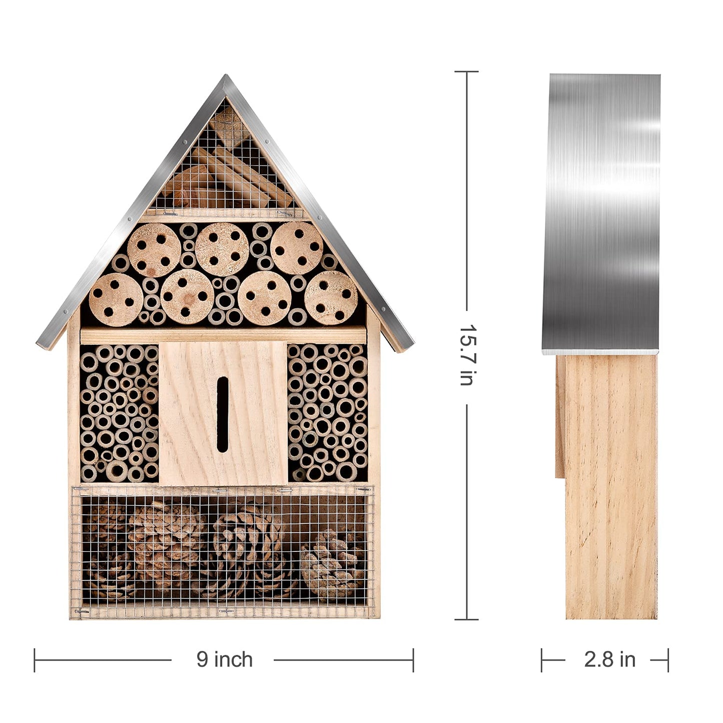 Elipark Wooden Mason Insect Bee Butterfly House,Insect Hotel,an Outdoor Hanging Bamboo Habitat for Bee Butterfly Ladybugs Live,Bee Box,Butterfly Habitat for Garden,9 x 15.7 x 2.5 Inch