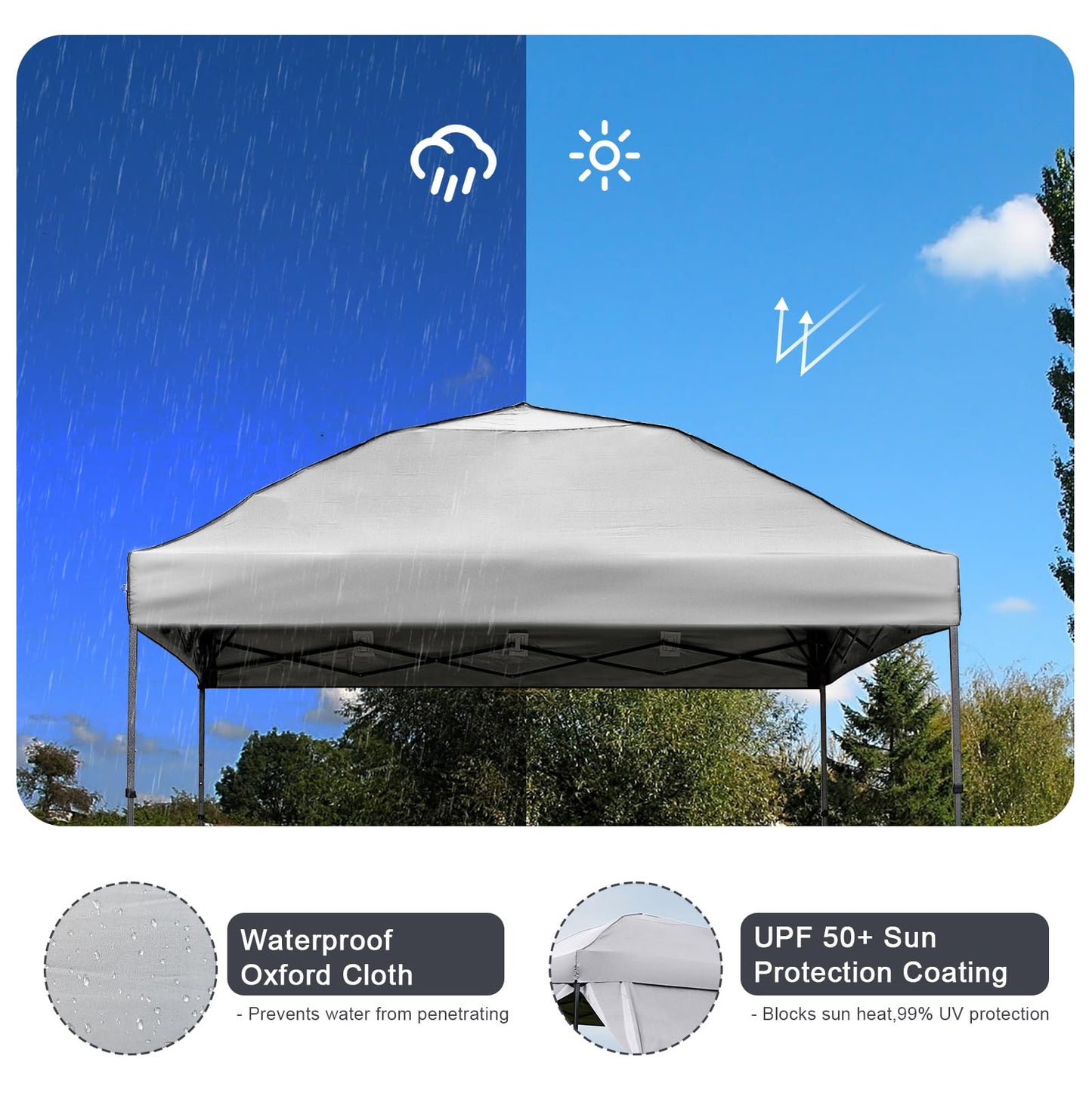 10x10 Pop Up Canopy Tent with 2 Sidewalls, Easy Up Canopy Outdoor Party Sun Shade Tent Portable Gazebo for Beach Camping Events with Carry Bag and 4 Sand Bags