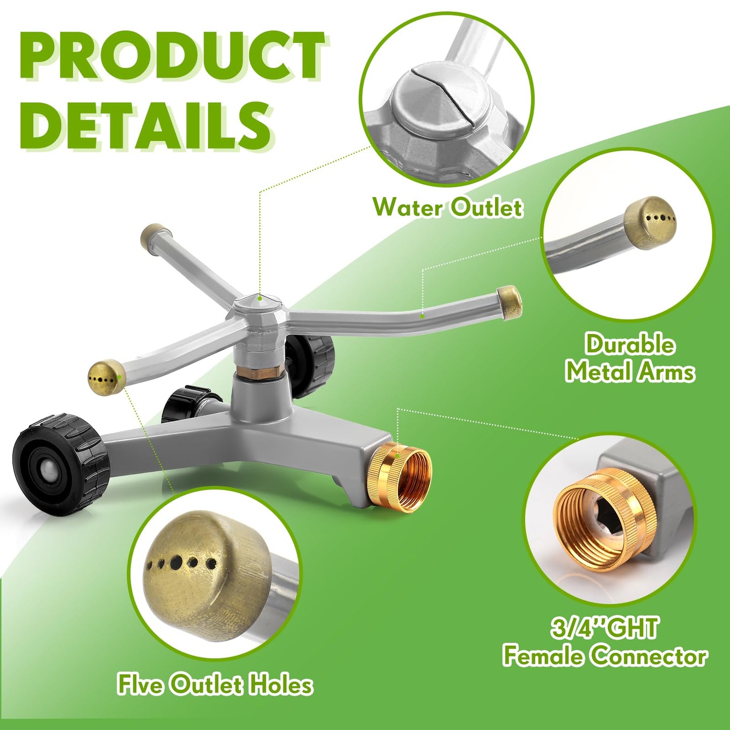 Tiangrid 2 Pcs Metal Rotary Lawn Water Sprinkler 3 Arm Heavy Duty Automatic Revolving Whirling with Wheeled Base for Lawn Yard Garden Backyard, Can Be Chained Together