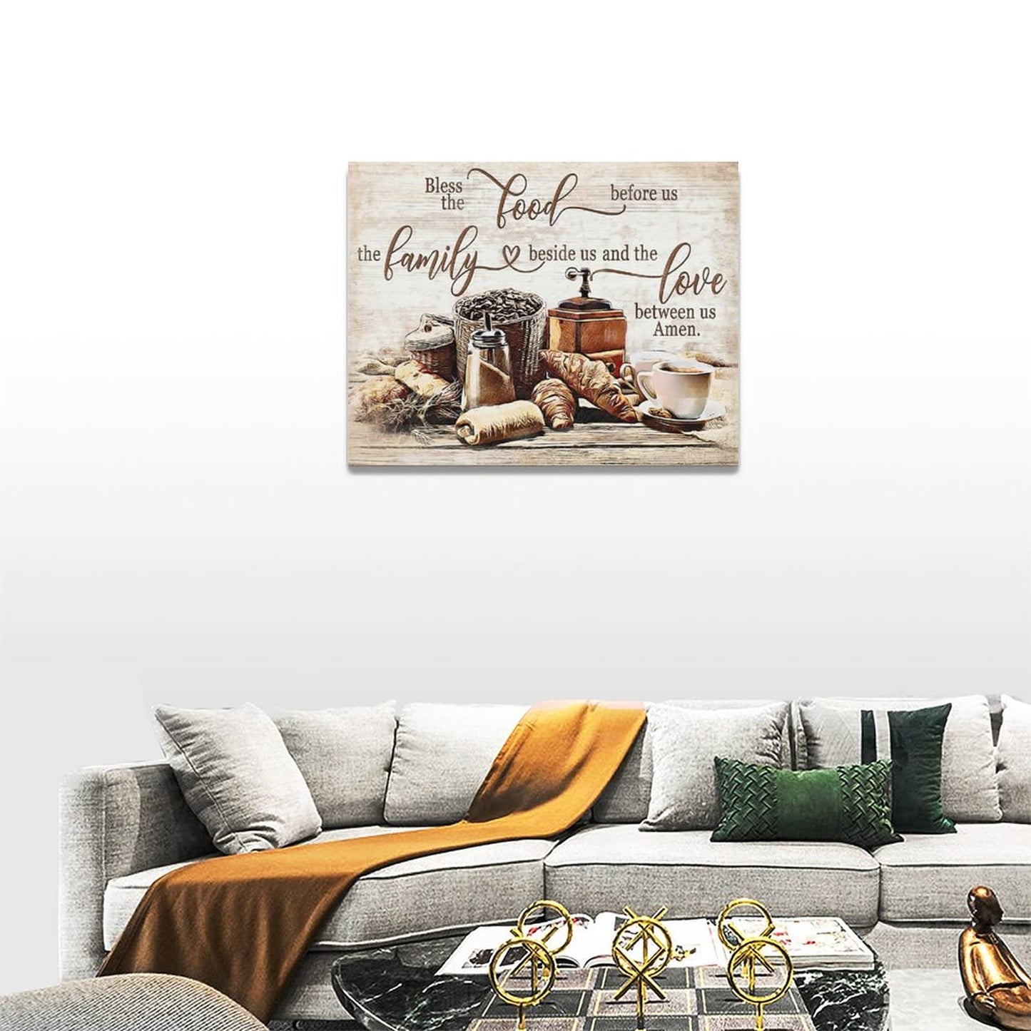 Christian Kitchen Wall Art Coffee Bread Wall Decor Rustic Coffee Theme Bless Motivational Quotes Dining Room Picture Canvas Prints Framed Modern Artwork for Home Living Room Restaurant Kitchen
