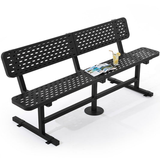 YITAHOME 6ft Outdoor Metal Park Bench with Back, Heavy Duty Park Carbon Steel Bench, Metal Garden Park Bench Thermoplastic Coated Weatherproof Seating for Patio Yard Commercial Use, 573 Lbs Cap Black